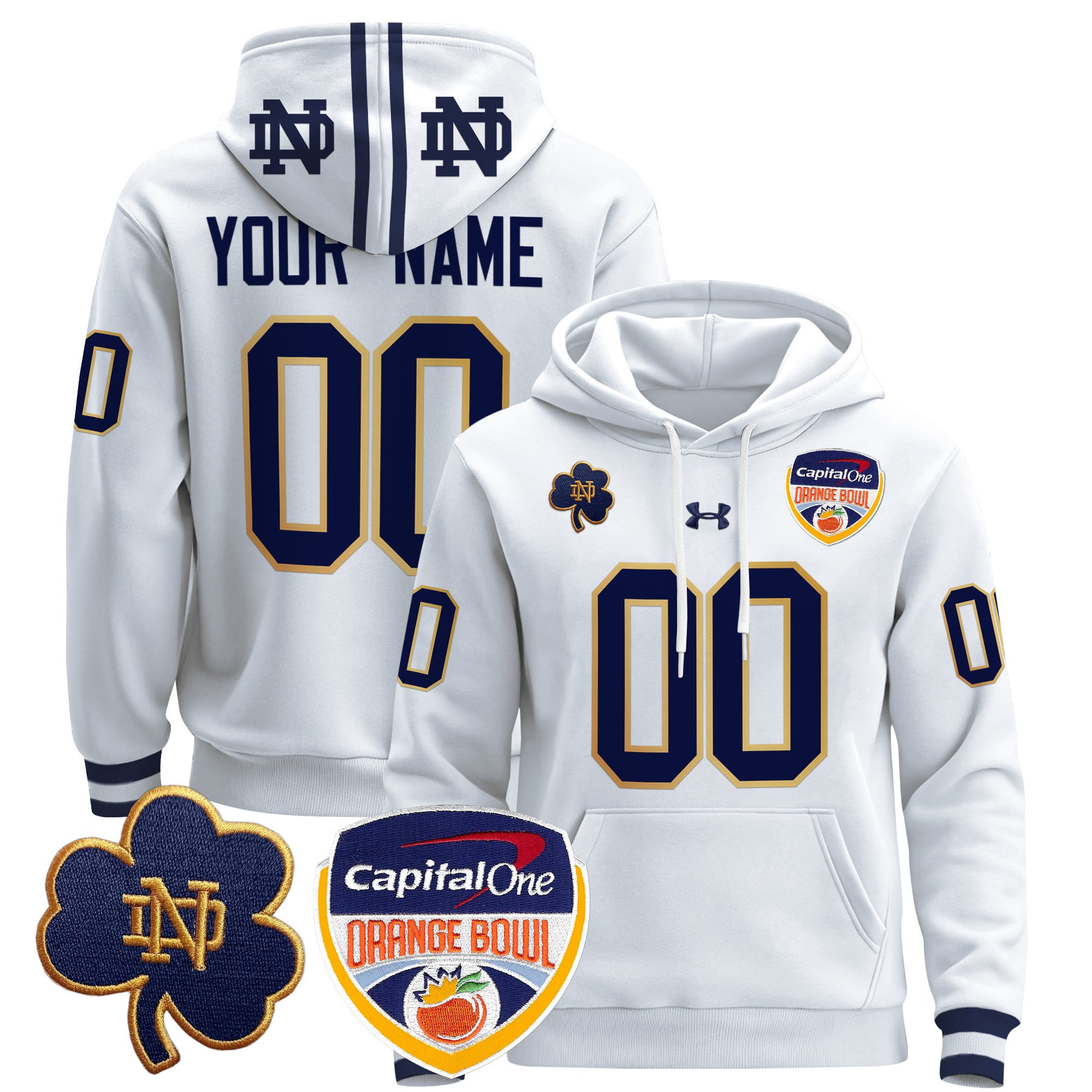 Notre Dame Fighting Irish Orange Bowl Patch Custom Pullover Hoodie – All Stitched