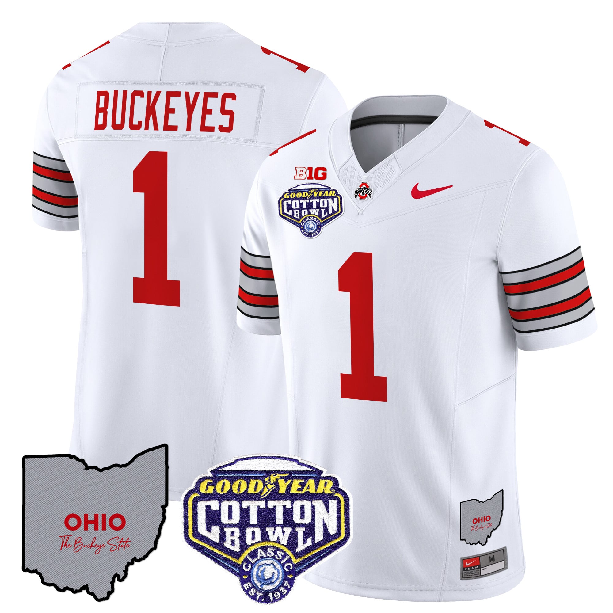 Men’s Ohio State Buckeyes ‘Heritage Stripe’ Cotton Bowl Patch Vapor Limited Jersey – All Stitched