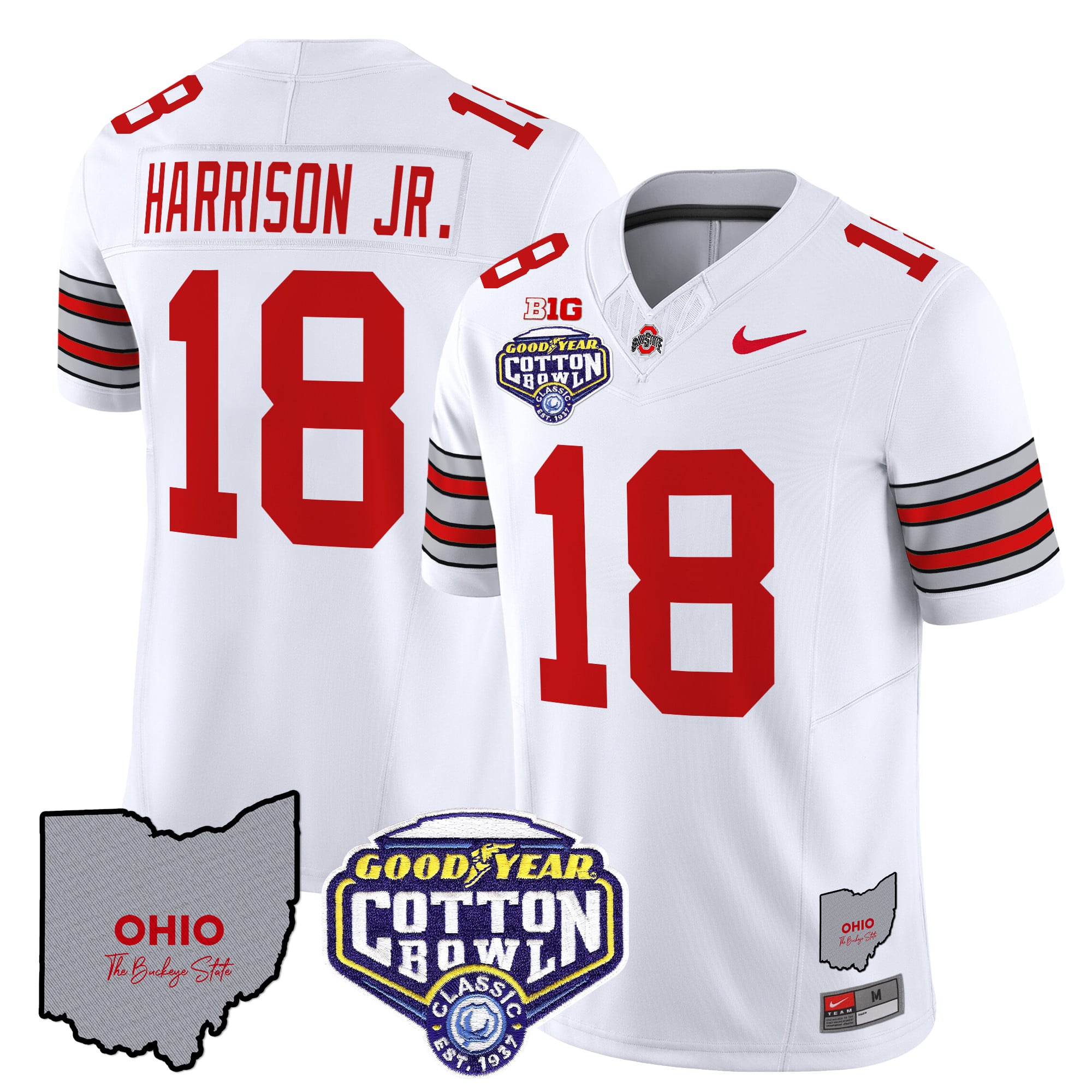 Men’s Ohio State Buckeyes ‘Heritage Stripe’ Cotton Bowl Patch Vapor Limited Jersey – All Stitched