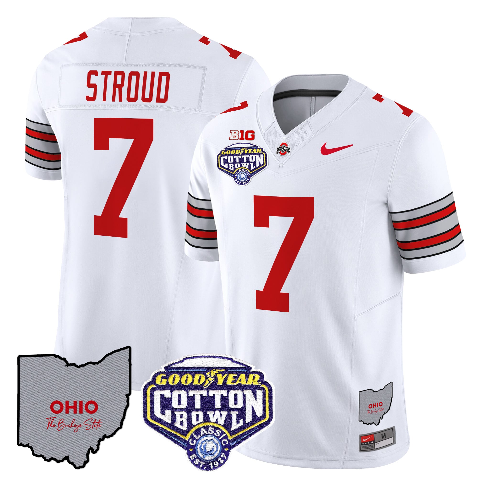 Men’s Ohio State Buckeyes ‘Heritage Stripe’ Cotton Bowl Patch Vapor Limited Jersey – All Stitched