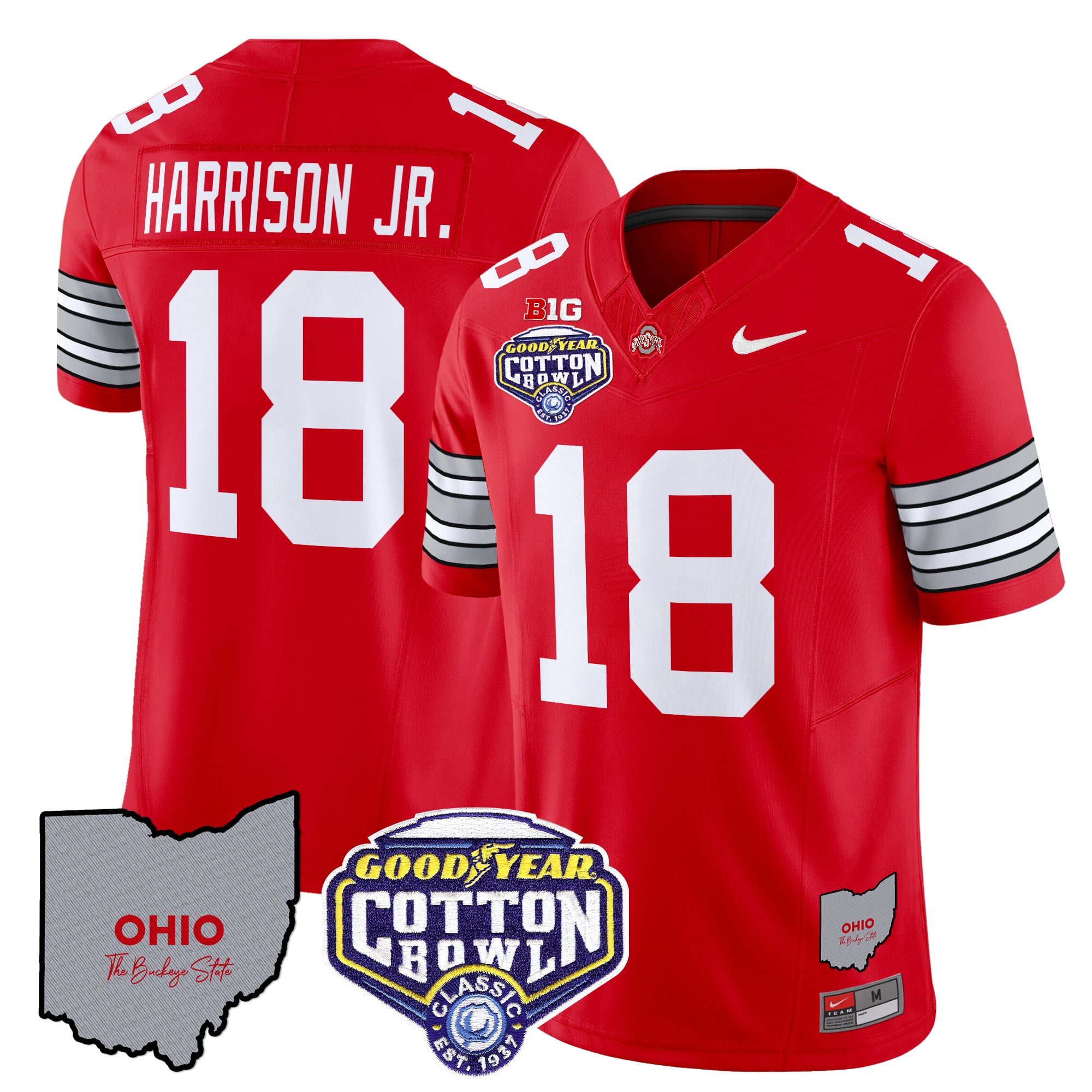 Men’s Ohio State Buckeyes ‘Heritage Stripe’ Cotton Bowl Patch Vapor Limited Jersey – All Stitched