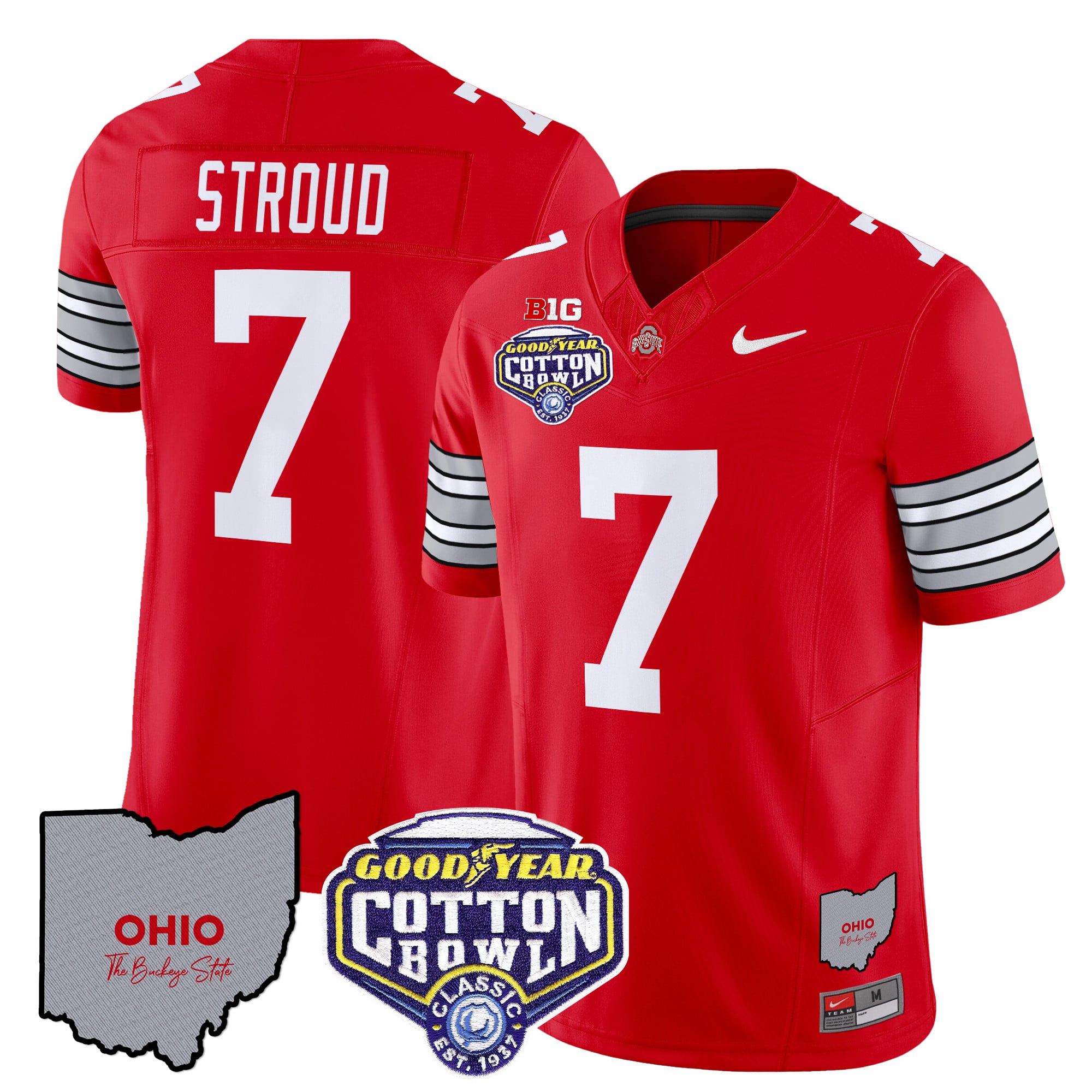 Men’s Ohio State Buckeyes ‘Heritage Stripe’ Cotton Bowl Patch Vapor Limited Jersey – All Stitched