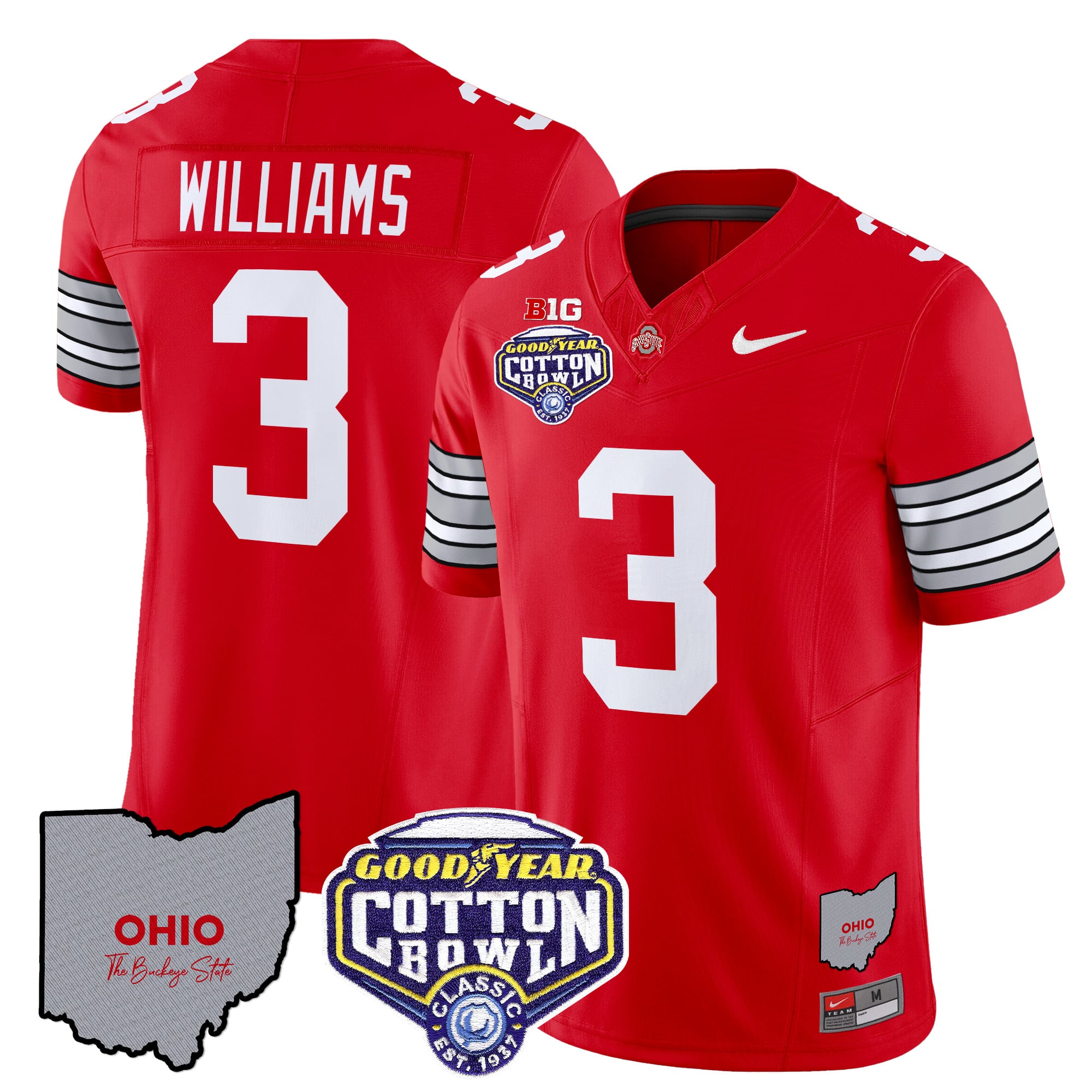 Men’s Ohio State Buckeyes ‘Heritage Stripe’ Cotton Bowl Patch Vapor Limited Jersey – All Stitched