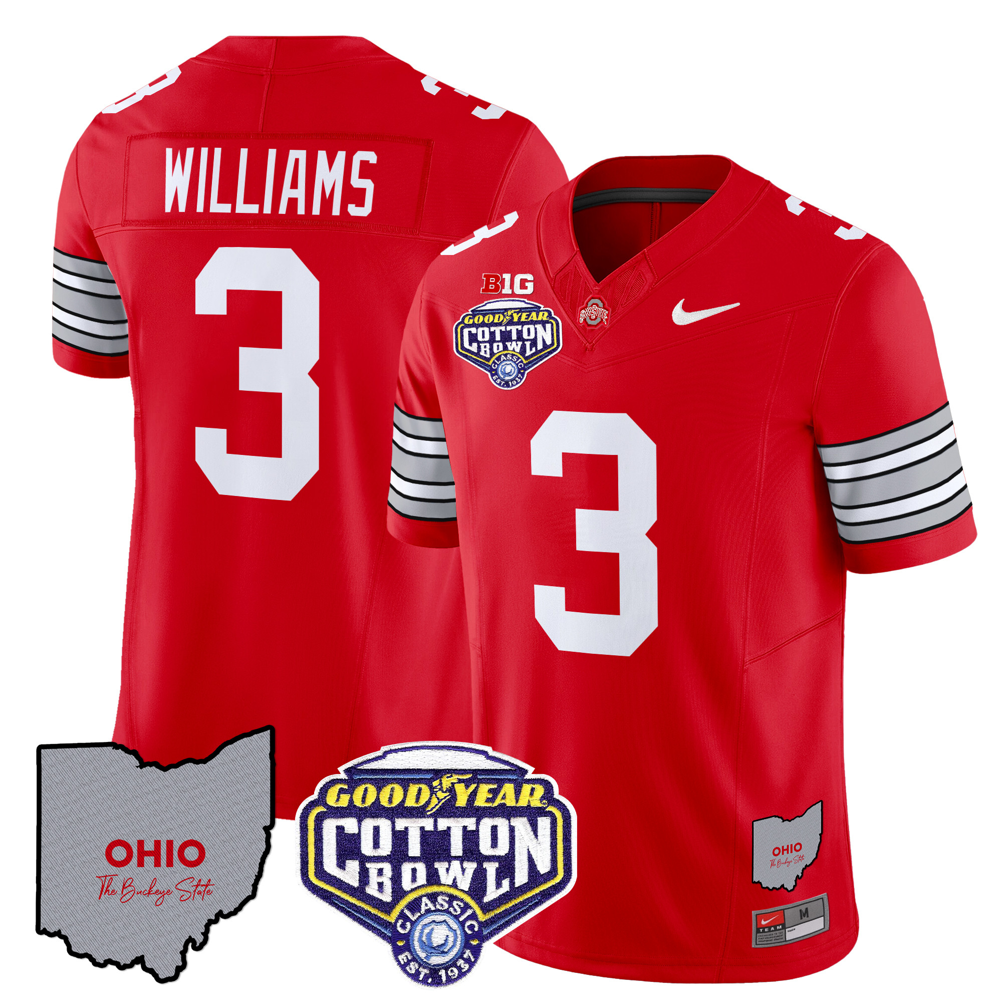 Men’s Ohio State Buckeyes ‘Heritage Stripe’ Cotton Bowl Patch Vapor Limited Jersey – All Stitched