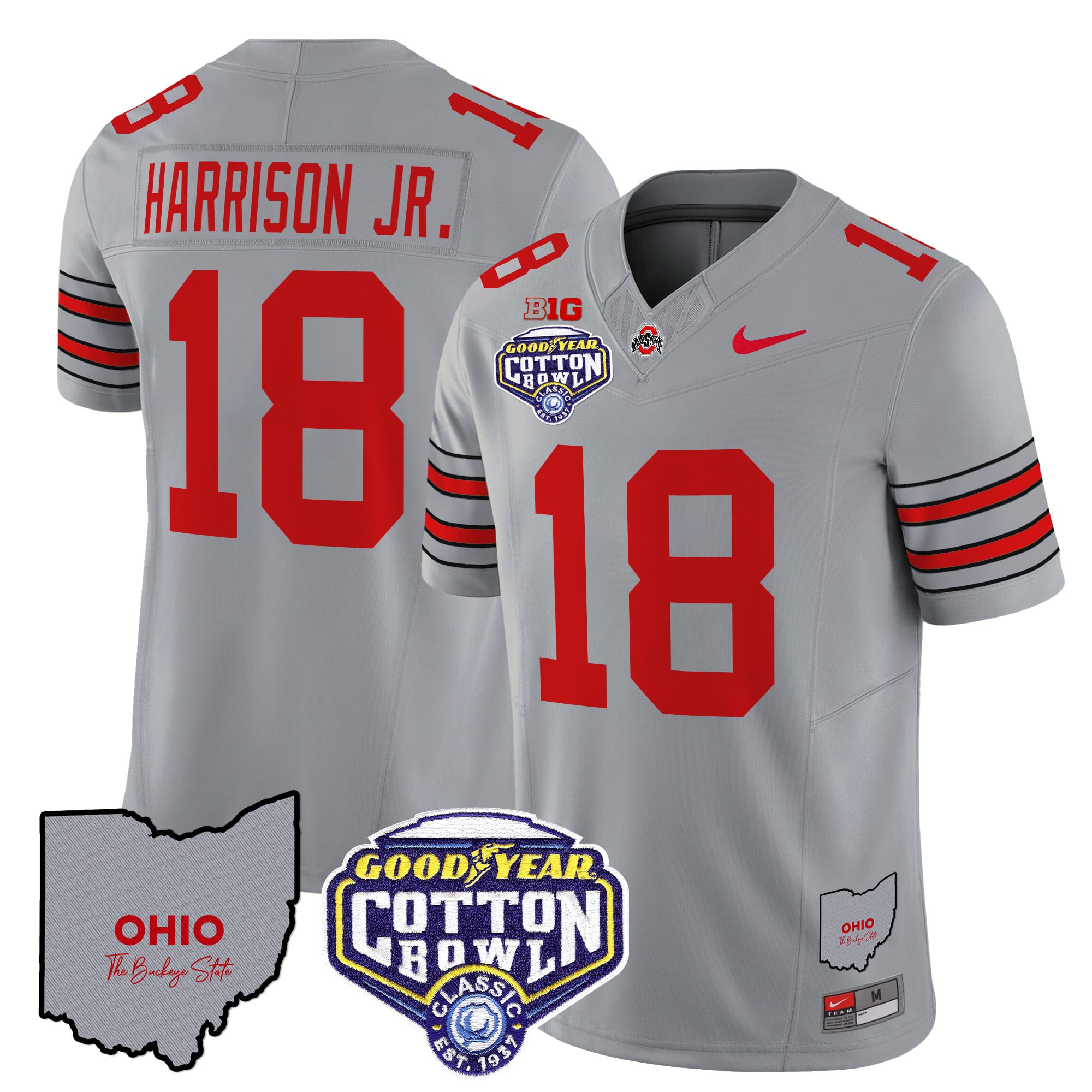 Men’s Ohio State Buckeyes ‘Heritage Stripe’ Cotton Bowl Patch Vapor Limited Jersey – All Stitched