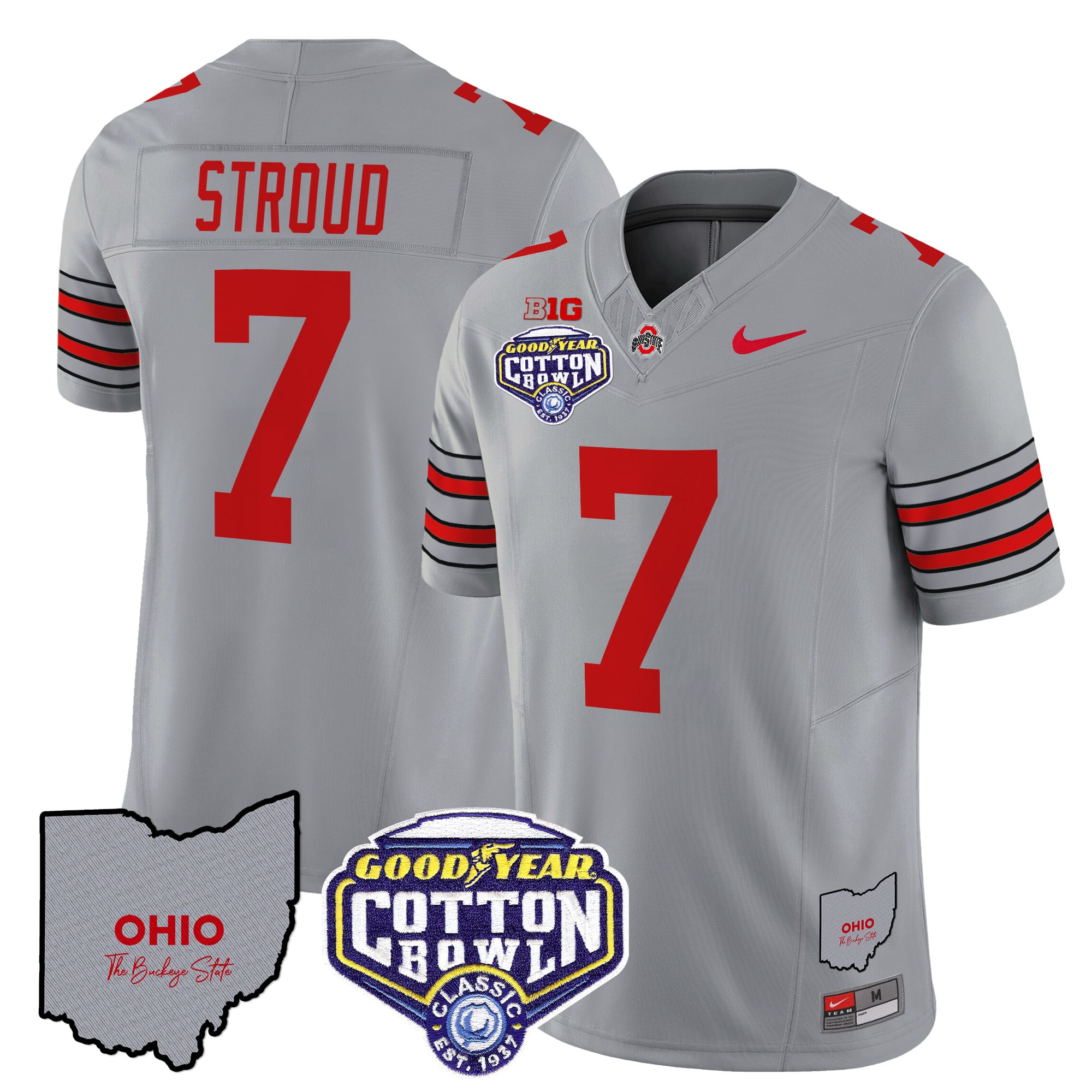 Men’s Ohio State Buckeyes ‘Heritage Stripe’ Cotton Bowl Patch Vapor Limited Jersey – All Stitched