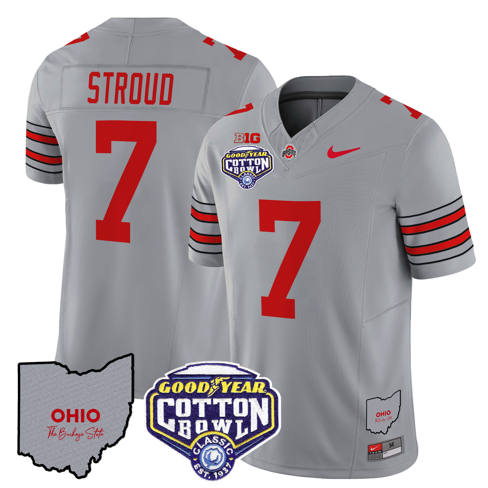Men’s Ohio State Buckeyes ‘Heritage Stripe’ Cotton Bowl Patch Vapor Limited Jersey – All Stitched