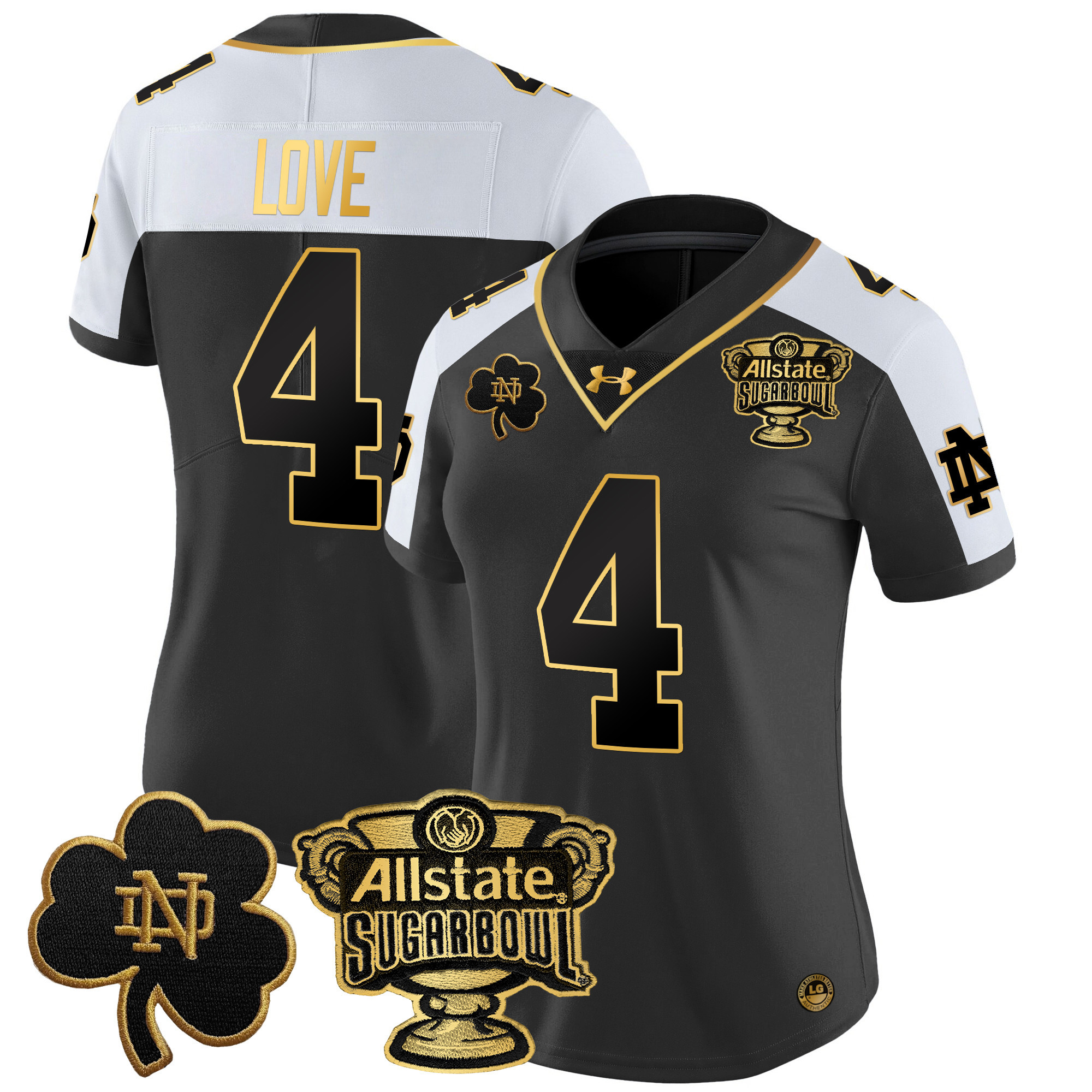 Women’s Notre Dame Fighting Irish 2024 Sugar Bowl Gold Patch Vapor Limited Jersey V2 – All Stitched