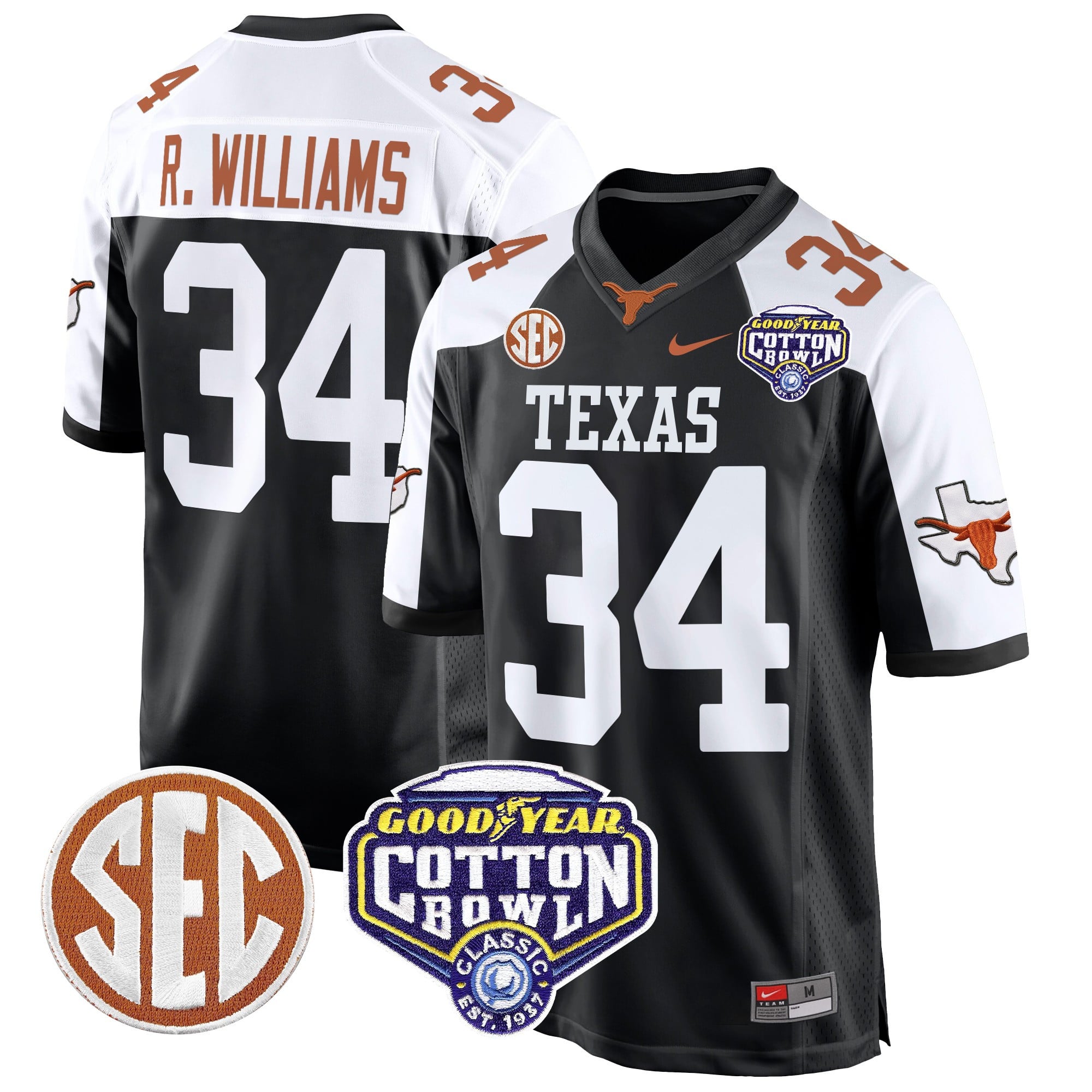 Men’s Texas Longhorns Cotton Bowl Patch Game Jersey – All Stitched