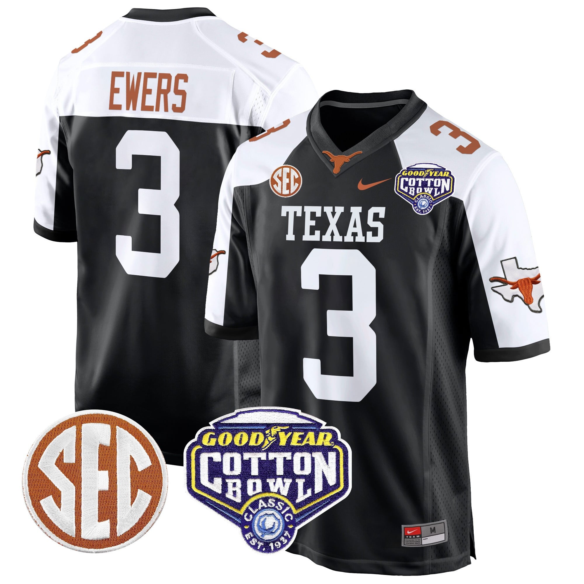 Men’s Texas Longhorns Cotton Bowl Patch Game Jersey – All Stitched
