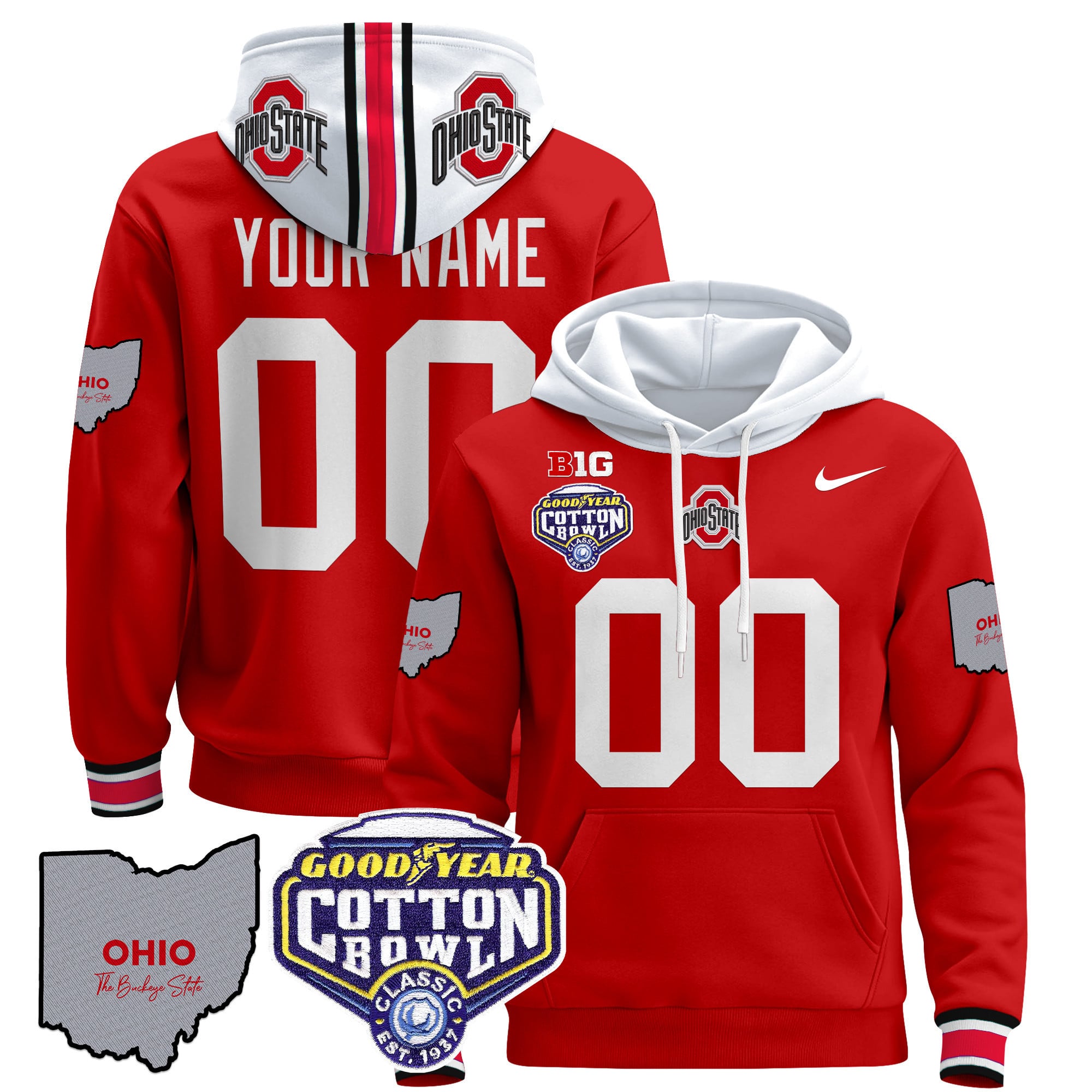 Ohio State Buckeyes Cotton Bowl Patch Custom Pullover Hoodie – All Stitched