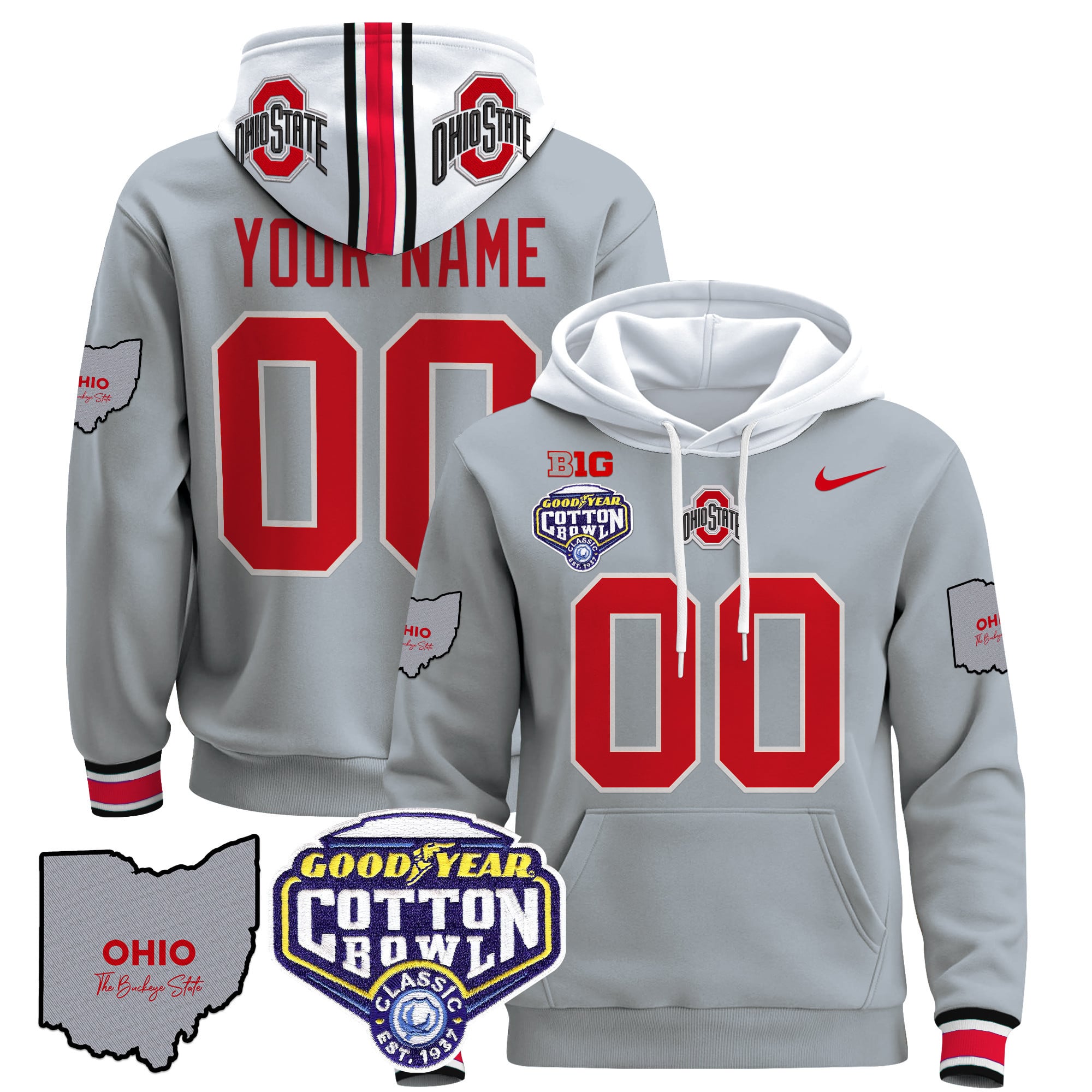Ohio State Buckeyes Cotton Bowl Patch Custom Pullover Hoodie – All Stitched