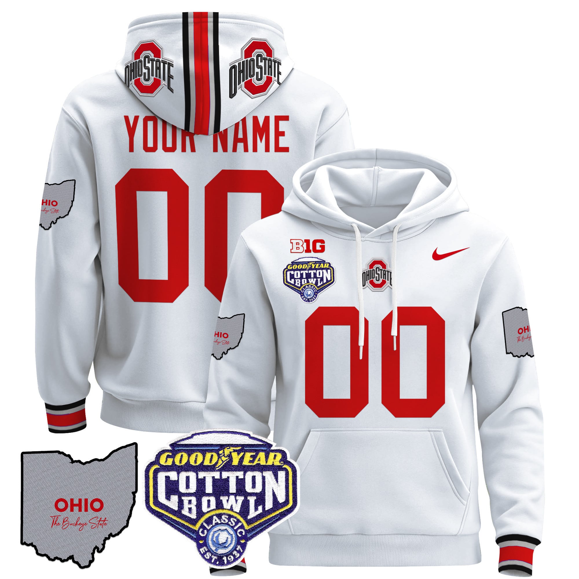 Ohio State Buckeyes Cotton Bowl Patch Custom Pullover Hoodie – All Stitched