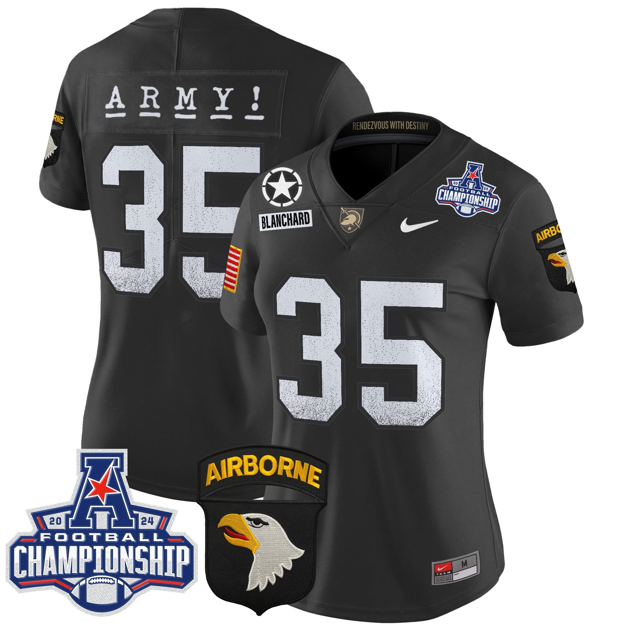 Women’s Army Black Knights 2024 AAC Championship Patch Vapor Limited Jersey – All Stitched