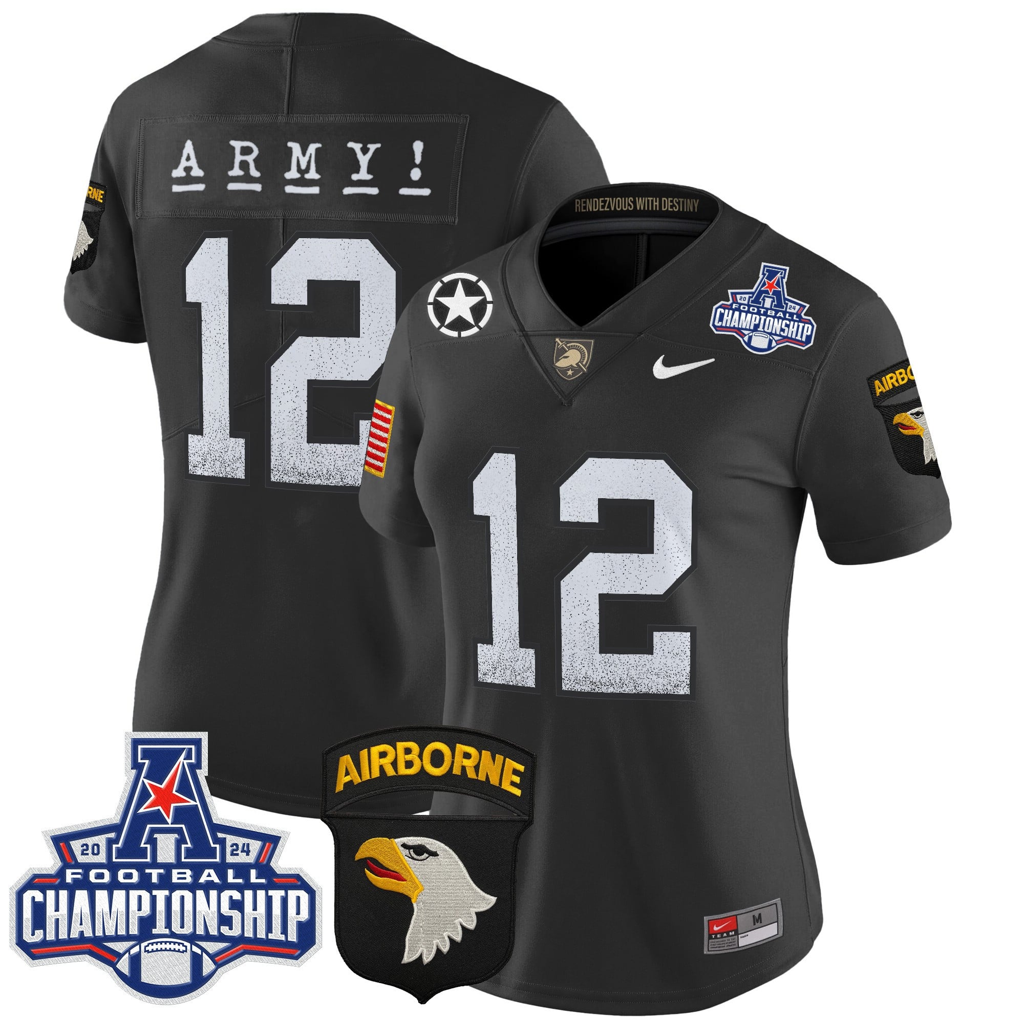 Women’s Army Black Knights 2024 AAC Championship Patch Vapor Limited Jersey – All Stitched