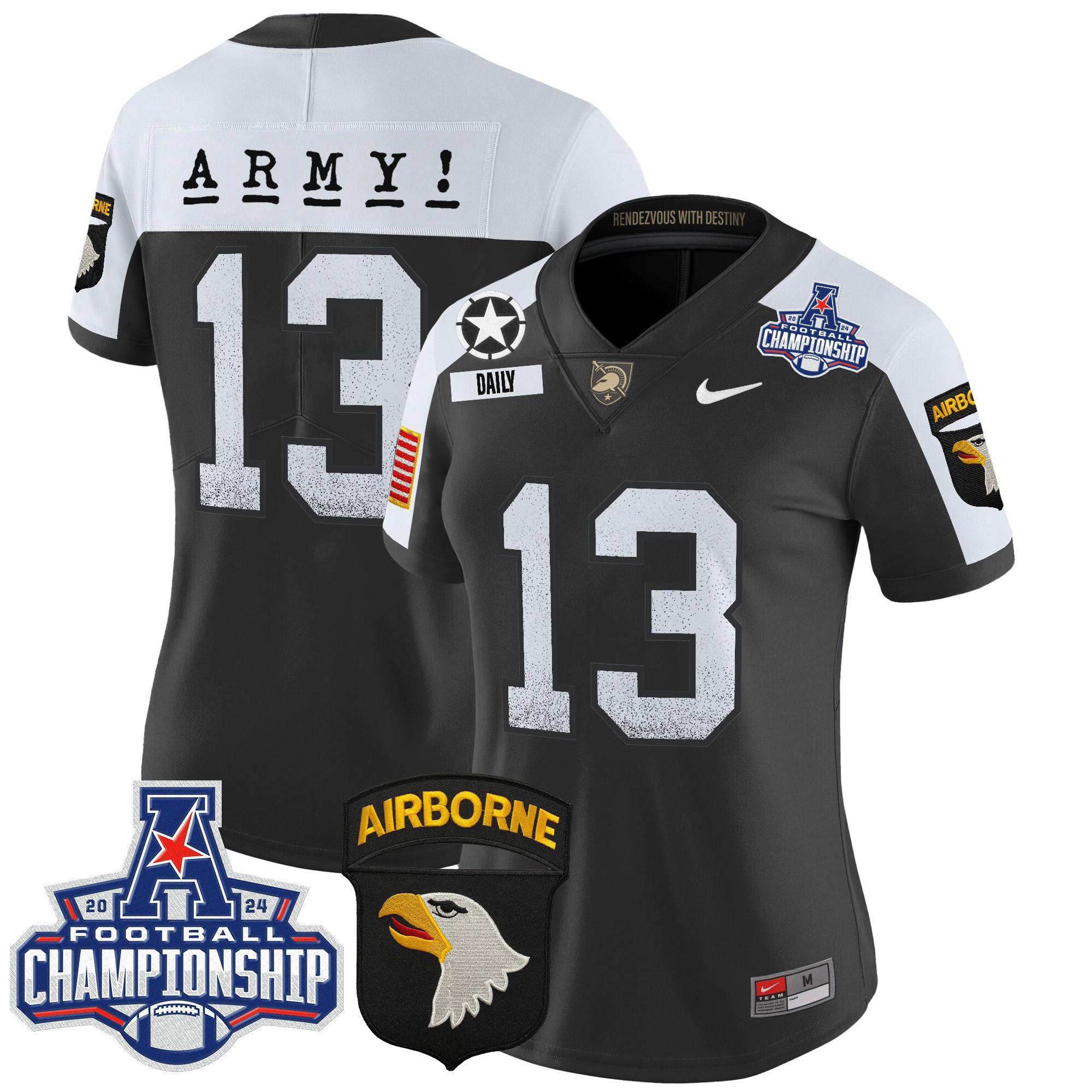 Women’s Army Black Knights 2024 AAC Championship Patch Vapor Limited Jersey – All Stitched