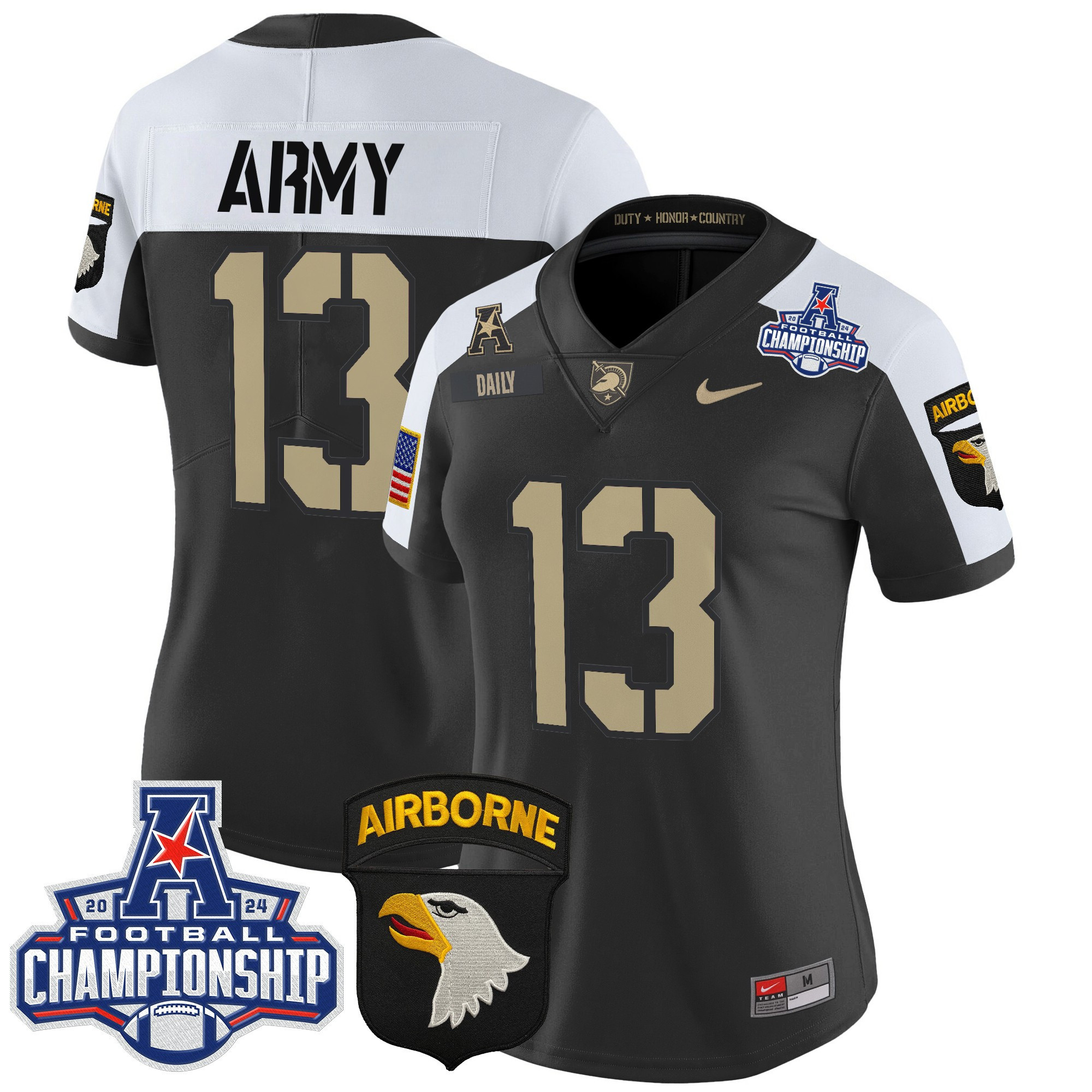 Women’s Army Black Knights 2024 AAC Championship Patch Vapor Limited Jersey V2 – All Stitched