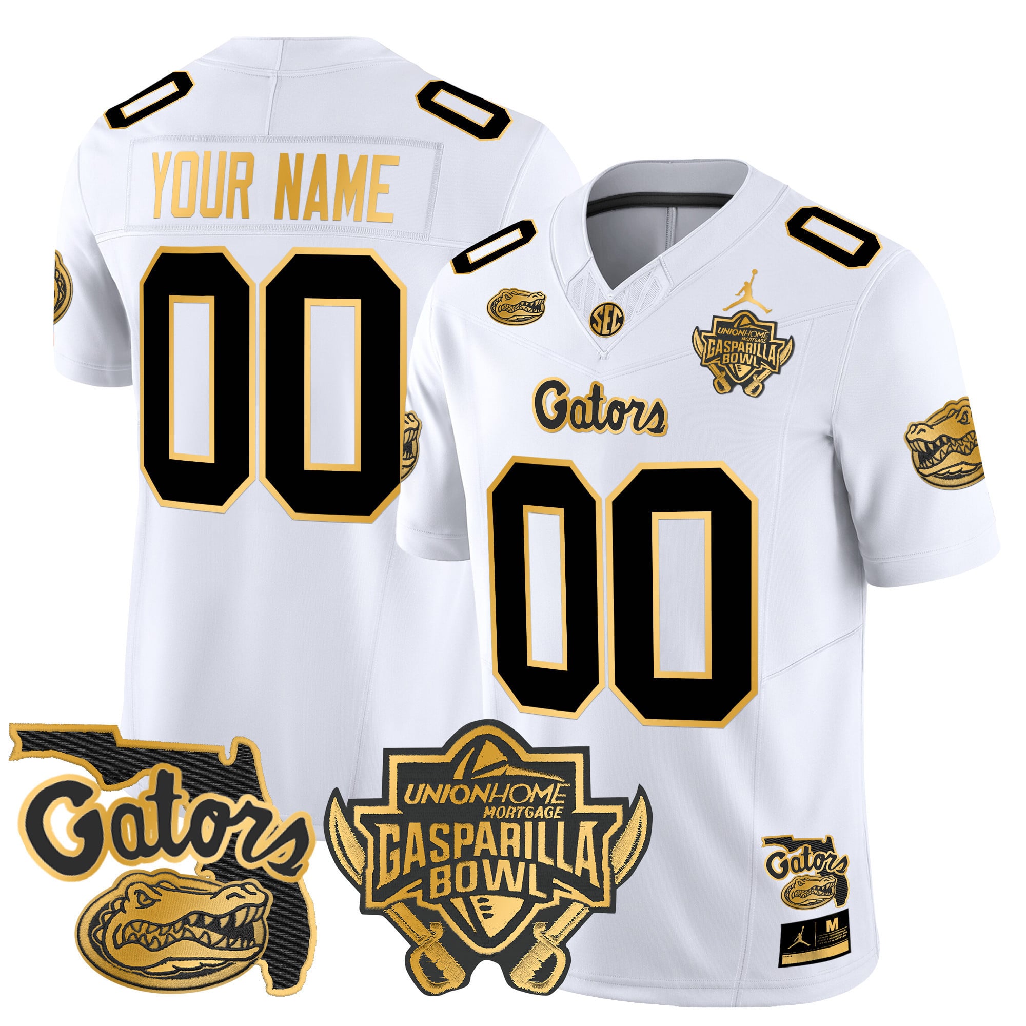 Custom Gender/Size Florida Gators 2024 Gasparilla Bowl Patch Gold Vapor Limited Jersey – All Stitched