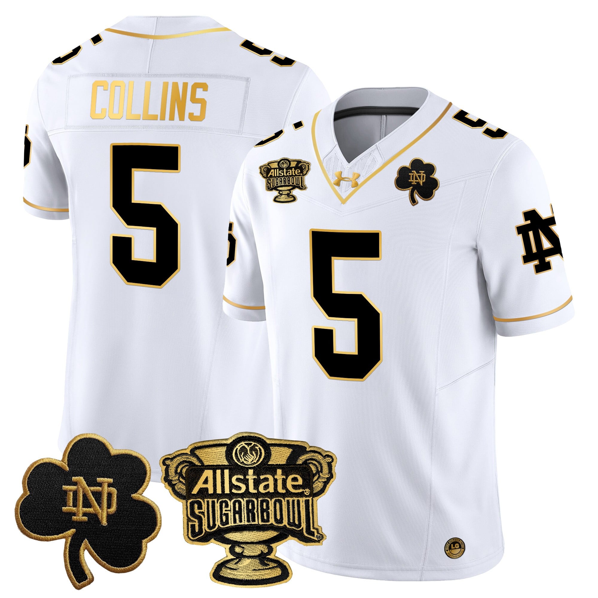 Men’s Notre Dame Fighting Irish 2024 Sugar Bowl Gold Patch Vapor Limited Jersey – All Stitched