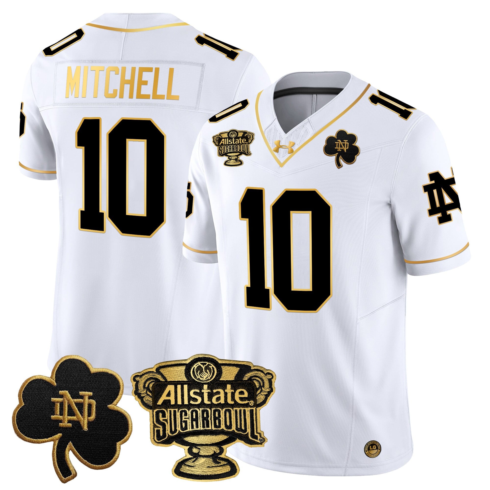 Men’s Notre Dame Fighting Irish 2024 Sugar Bowl Gold Patch Vapor Limited Jersey – All Stitched