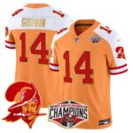 Men’s Buccaneers Creamsicle 2024 NFC South Division Champions Patch Gold Trim Vapor Limited Jersey – All Stitched
