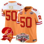 Men’s Buccaneers Creamsicle 2024 NFC South Division Champions Patch Gold Trim Vapor Limited Jersey – All Stitched