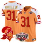 Men’s Buccaneers Creamsicle 2024 NFC South Division Champions Patch Gold Trim Vapor Limited Jersey – All Stitched