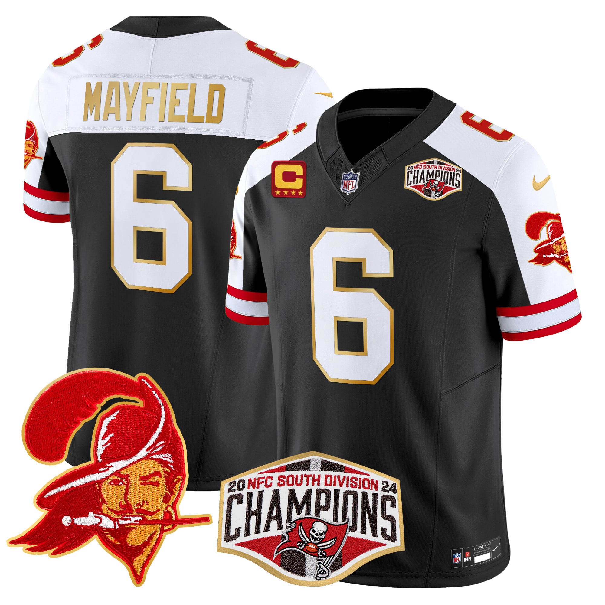 Men’s Buccaneers Creamsicle 2024 NFC South Division Champions Patch Gold Trim Vapor Limited Jersey – All Stitched