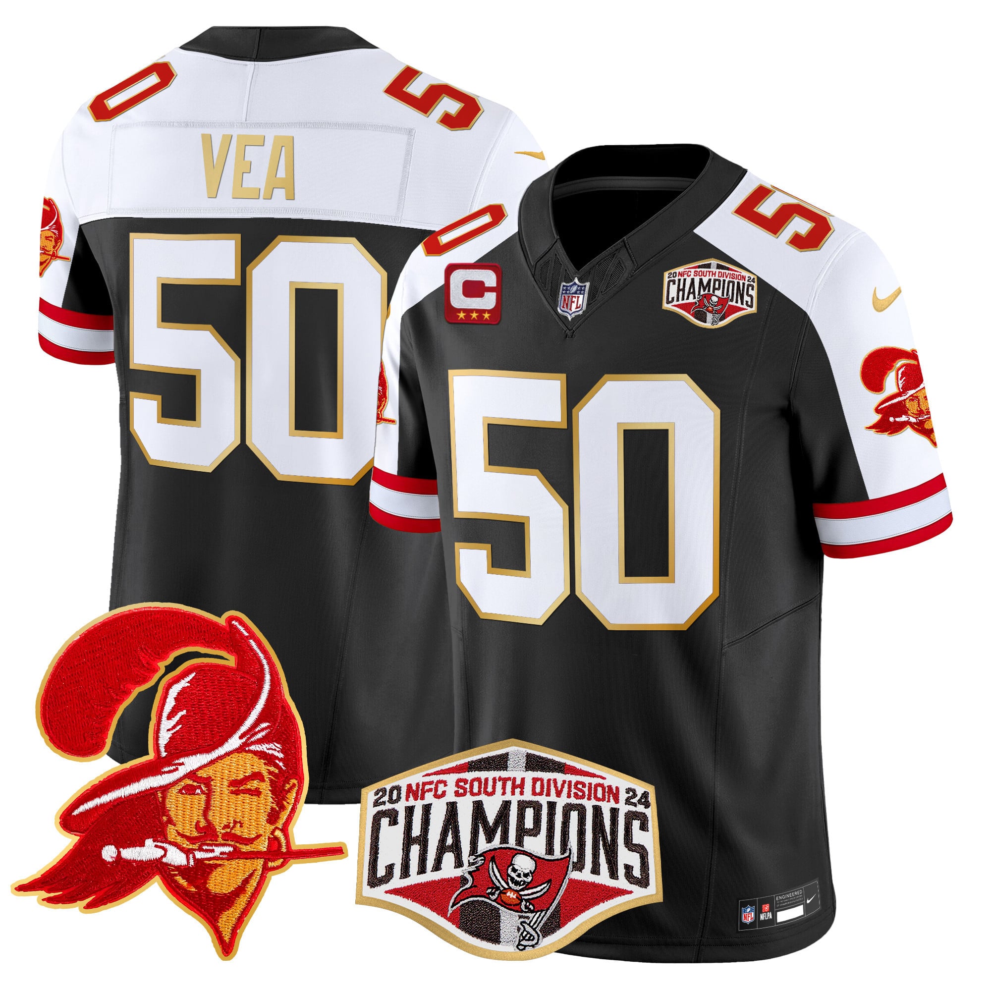 Men’s Buccaneers Creamsicle 2024 NFC South Division Champions Patch Gold Trim Vapor Limited Jersey – All Stitched