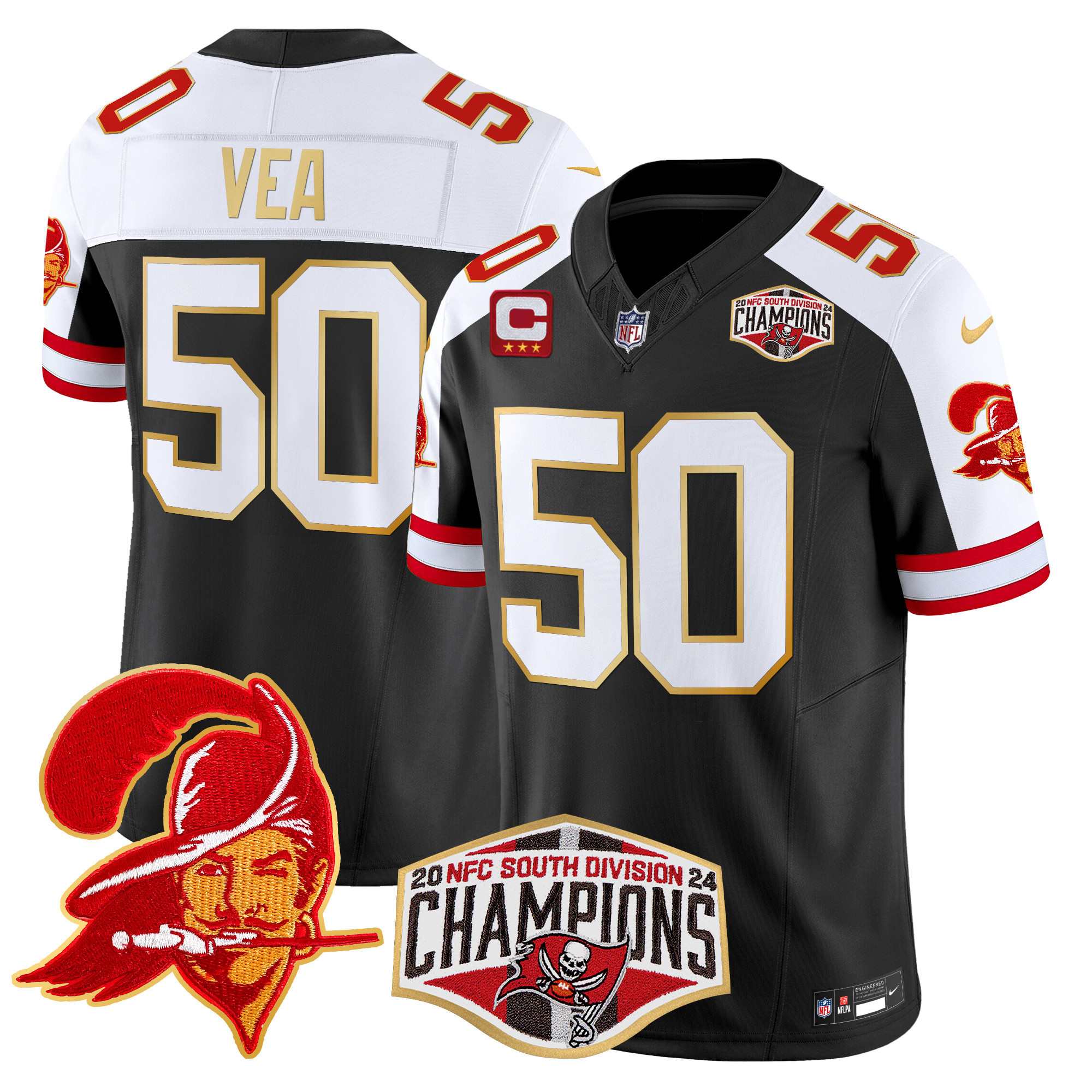 Men’s Buccaneers Creamsicle 2024 NFC South Division Champions Patch Gold Trim Vapor Limited Jersey – All Stitched