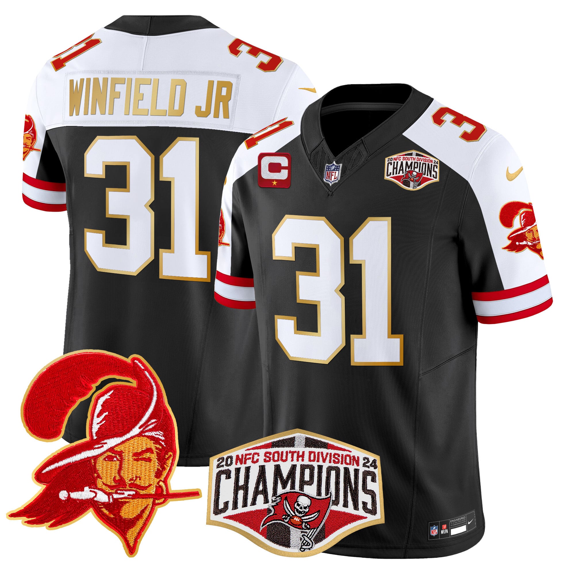 Men’s Buccaneers Creamsicle 2024 NFC South Division Champions Patch Gold Trim Vapor Limited Jersey – All Stitched