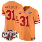 Men’s Buccaneers Creamsicle 2024 NFC South Division Champions Patch Gold Trim Vapor Limited Jersey – All Stitched