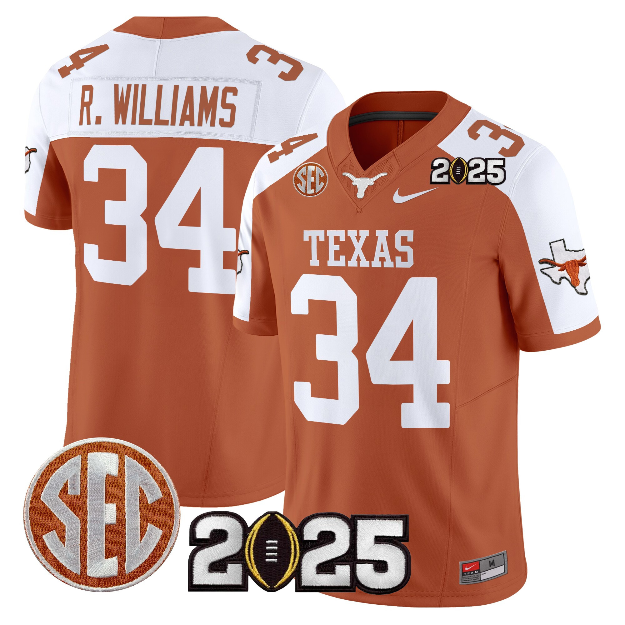 Men’s Texas Longhorns 2025 CFP Final Patch Vapor Limited Jersey – All Stitched