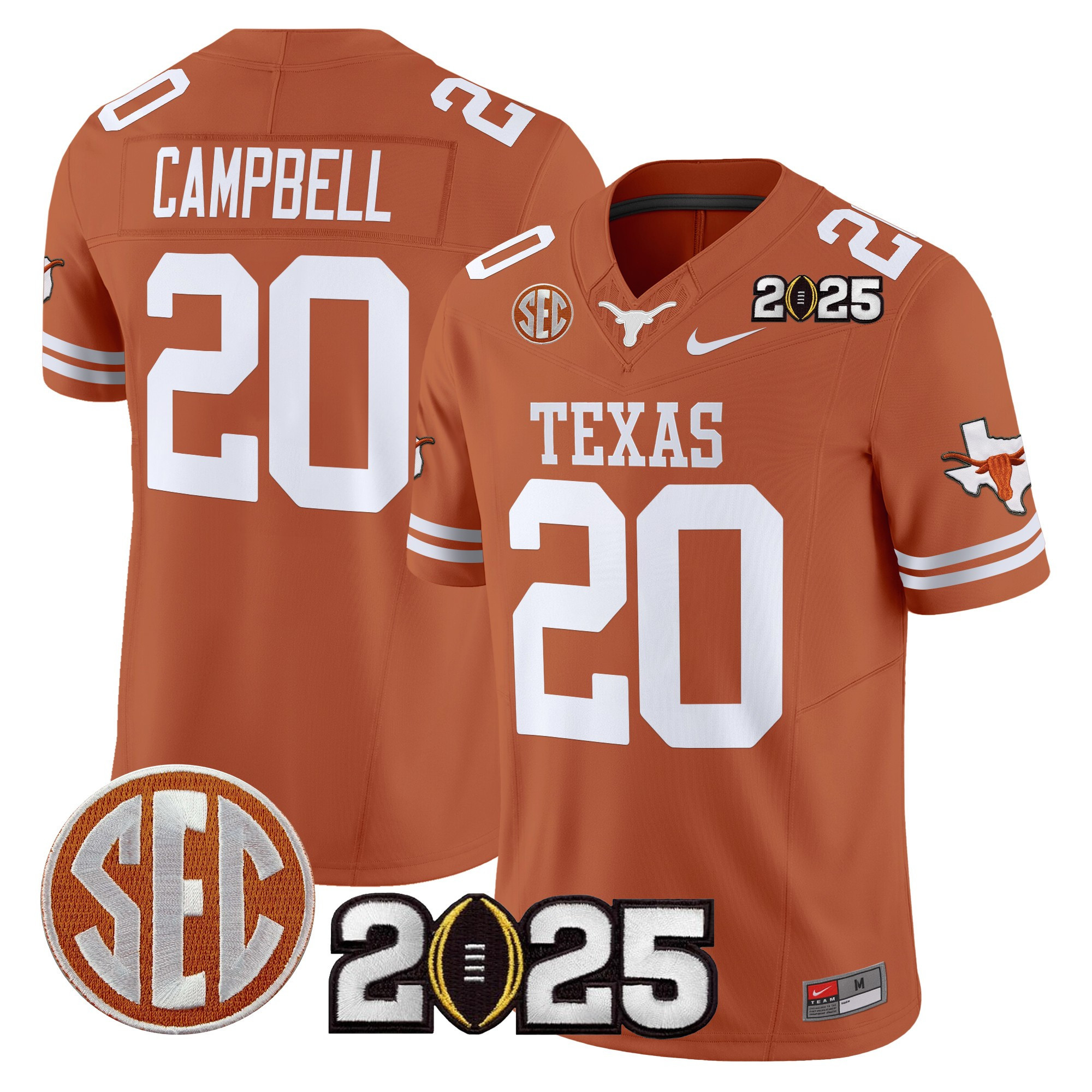 Men’s Texas Longhorns 2025 CFP Final Patch Vapor Limited Jersey – All Stitched