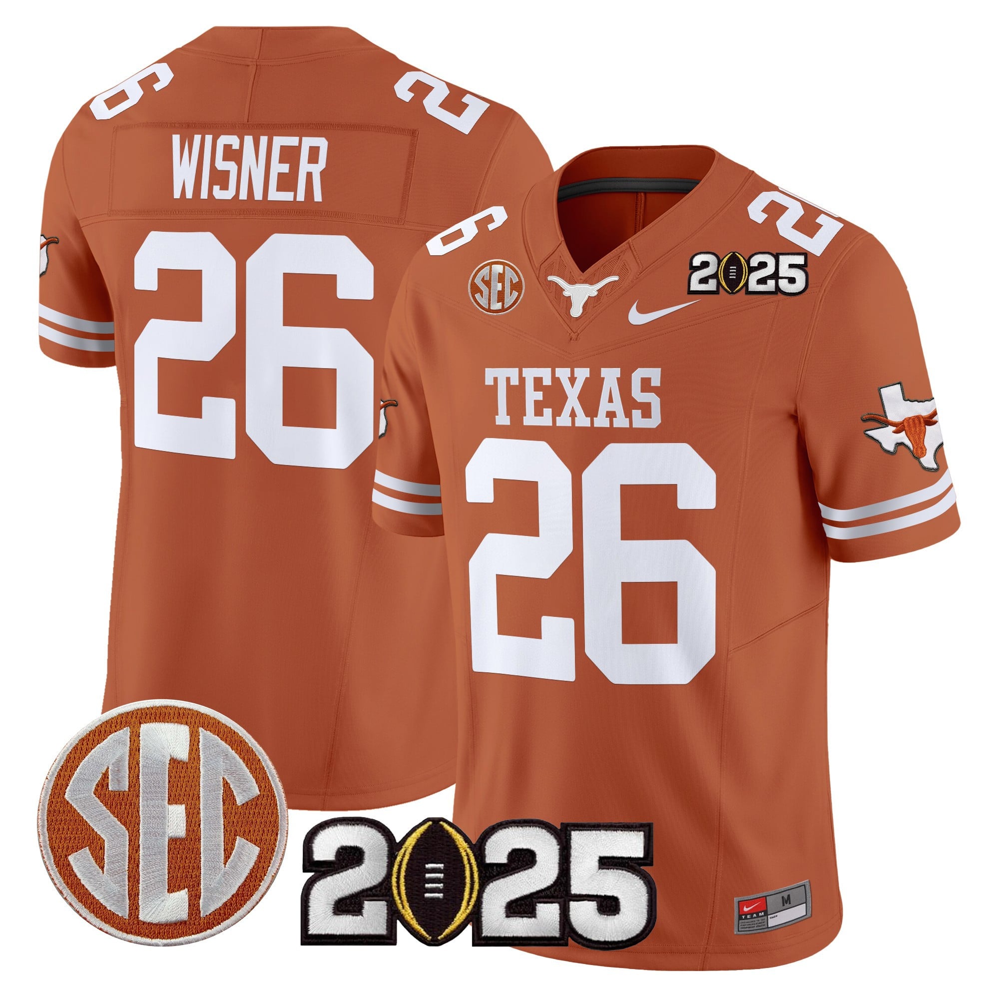 Men’s Texas Longhorns 2025 CFP Final Patch Vapor Limited Jersey – All Stitched