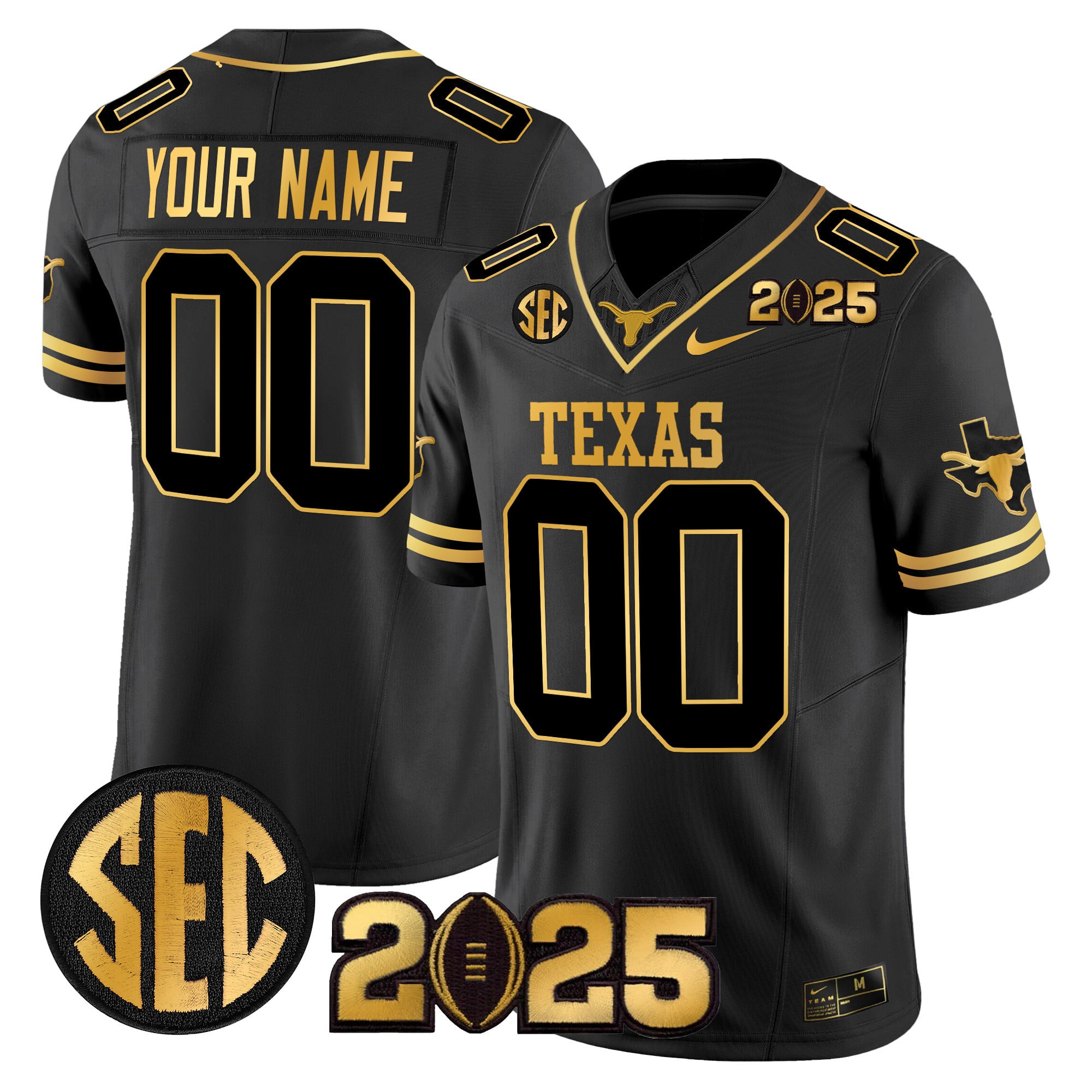 Texas Longhorns 2025 CFP Final Gold Patch Vapor Limited Custom Jersey – All Stitched