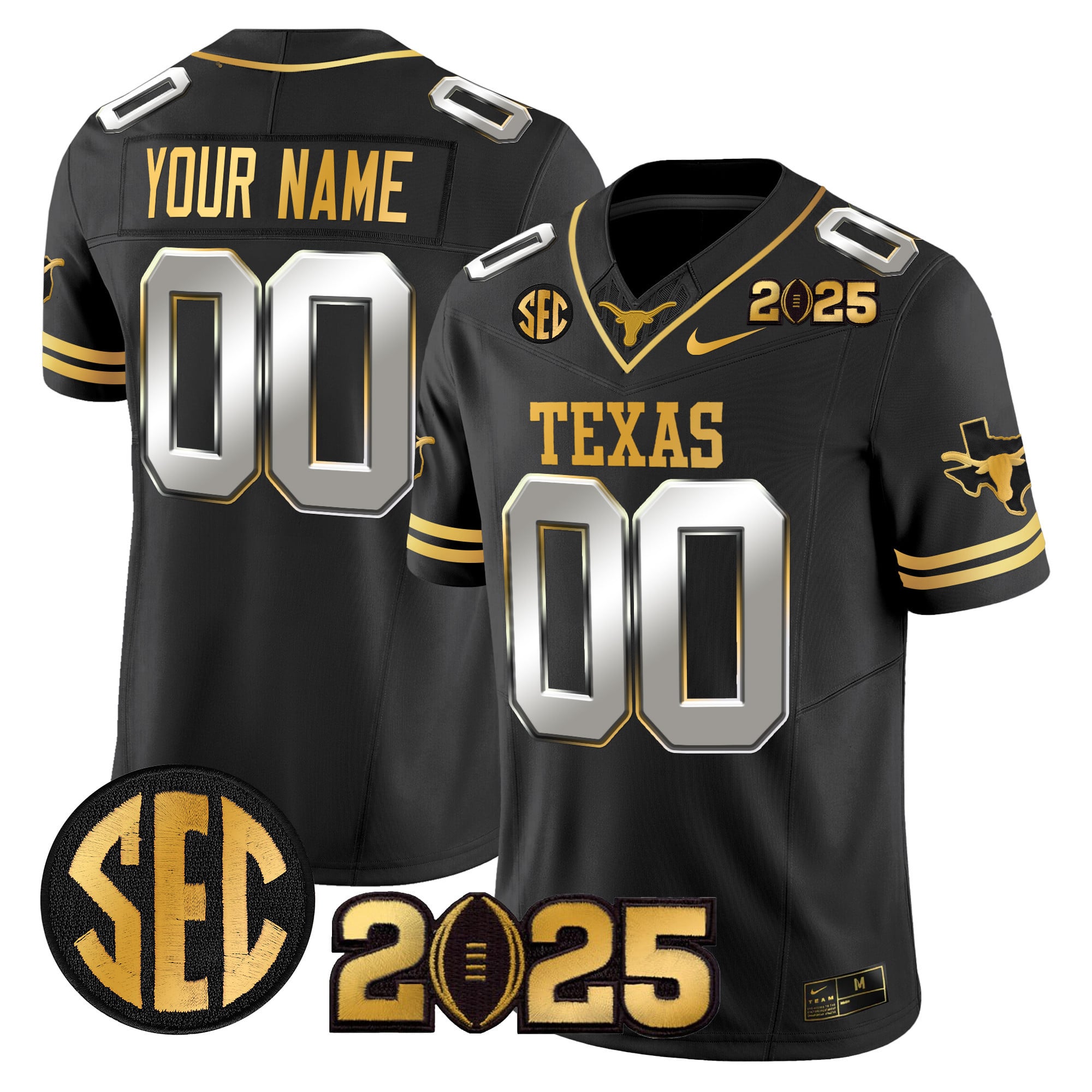 Texas Longhorns 2025 CFP Final Gold Patch Vapor Limited Custom Jersey – All Stitched