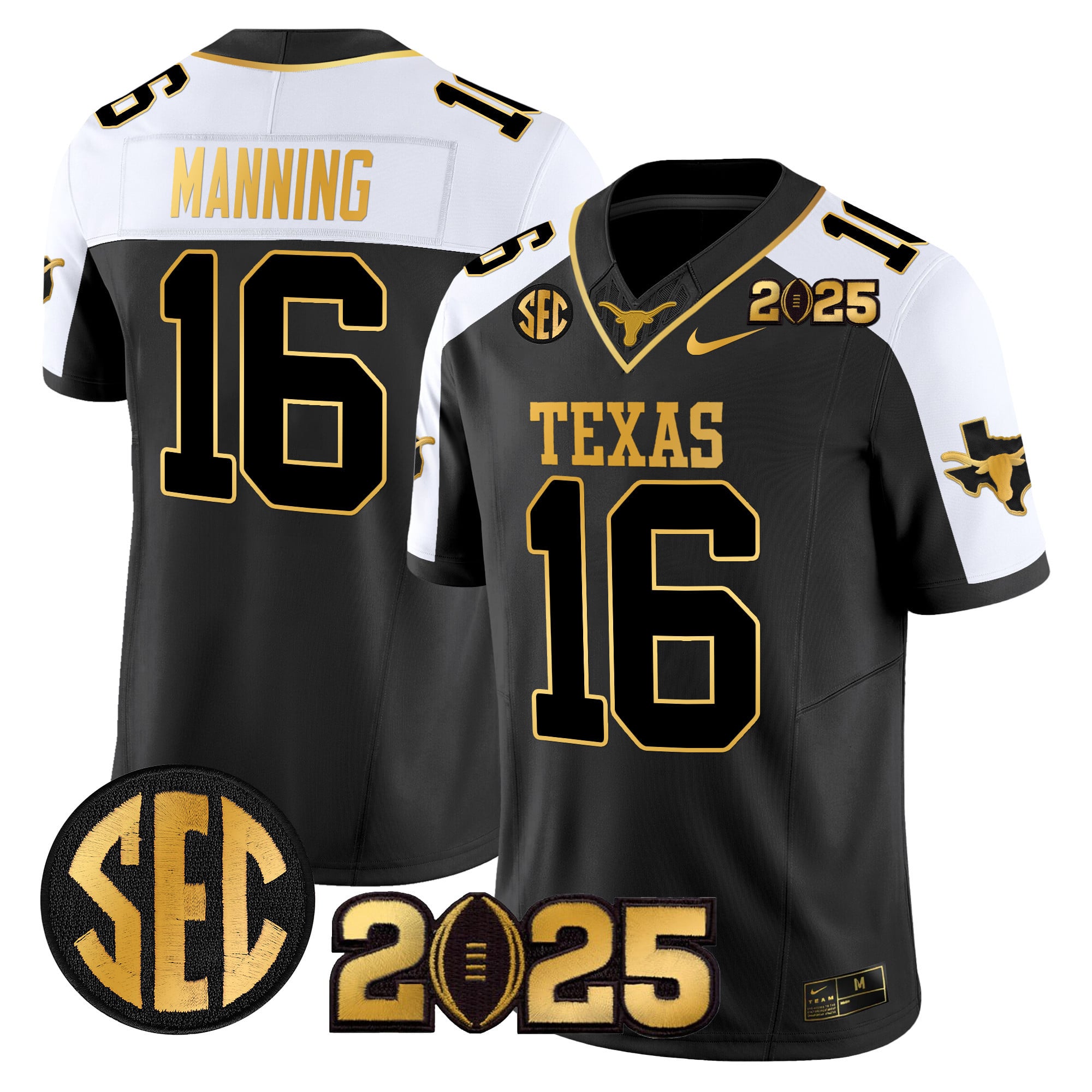 Men’s Texas Longhorns 2025 CFP Final Gold Patch Vapor Limited Jersey – All Stitched