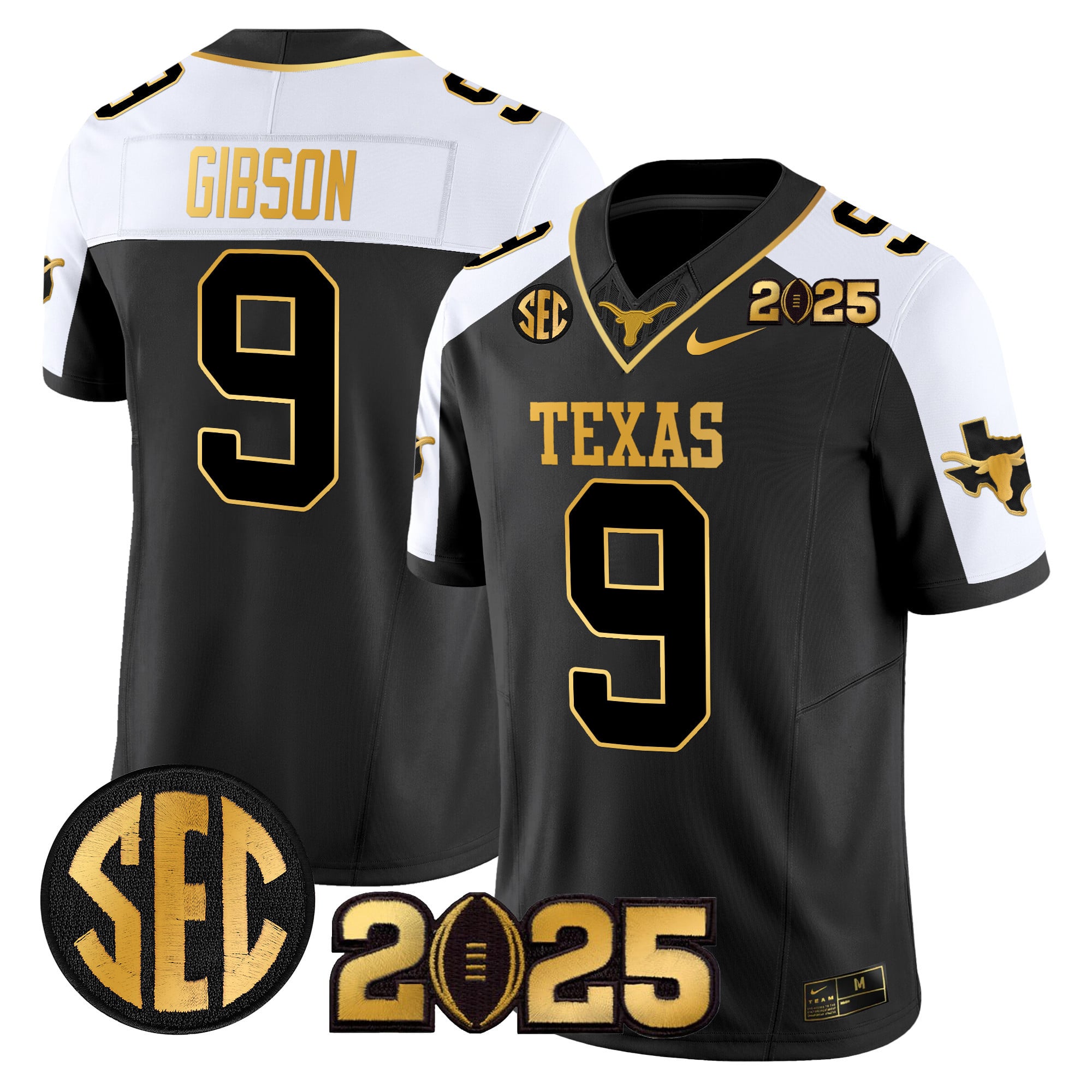 Men’s Texas Longhorns 2025 CFP Final Gold Patch Vapor Limited Jersey – All Stitched