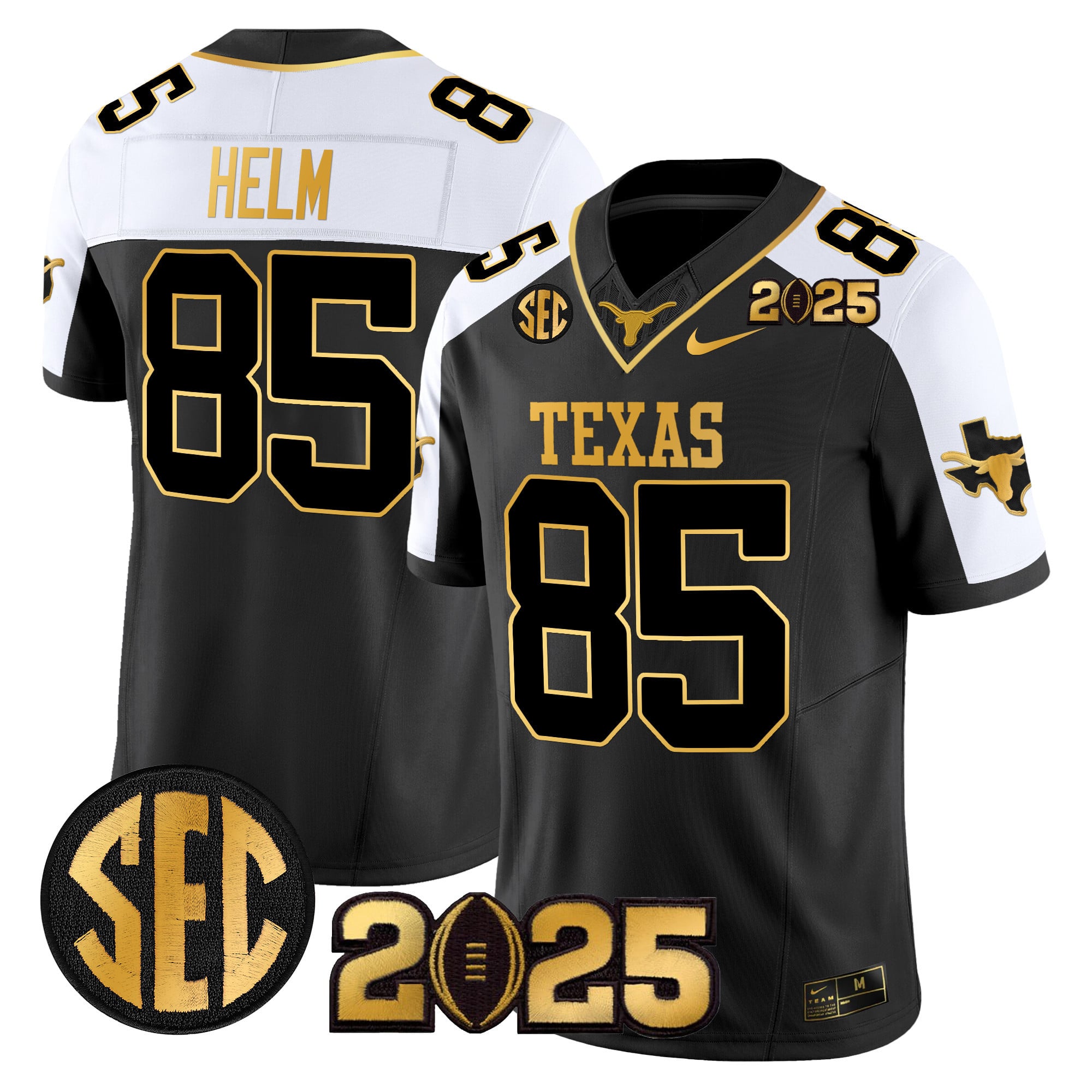 Men’s Texas Longhorns 2025 CFP Final Gold Patch Vapor Limited Jersey – All Stitched
