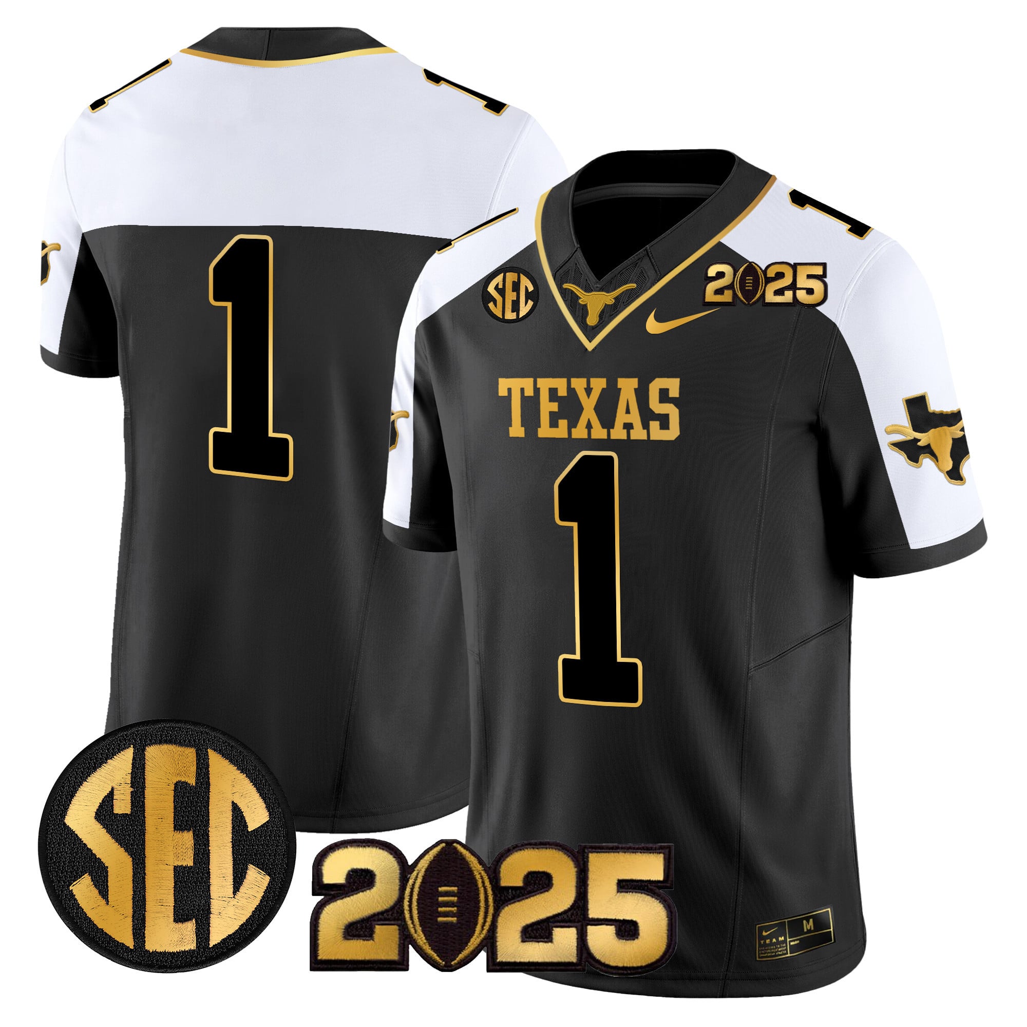 Men’s Texas Longhorns 2025 CFP Final Gold Patch Vapor Limited Jersey – All Stitched