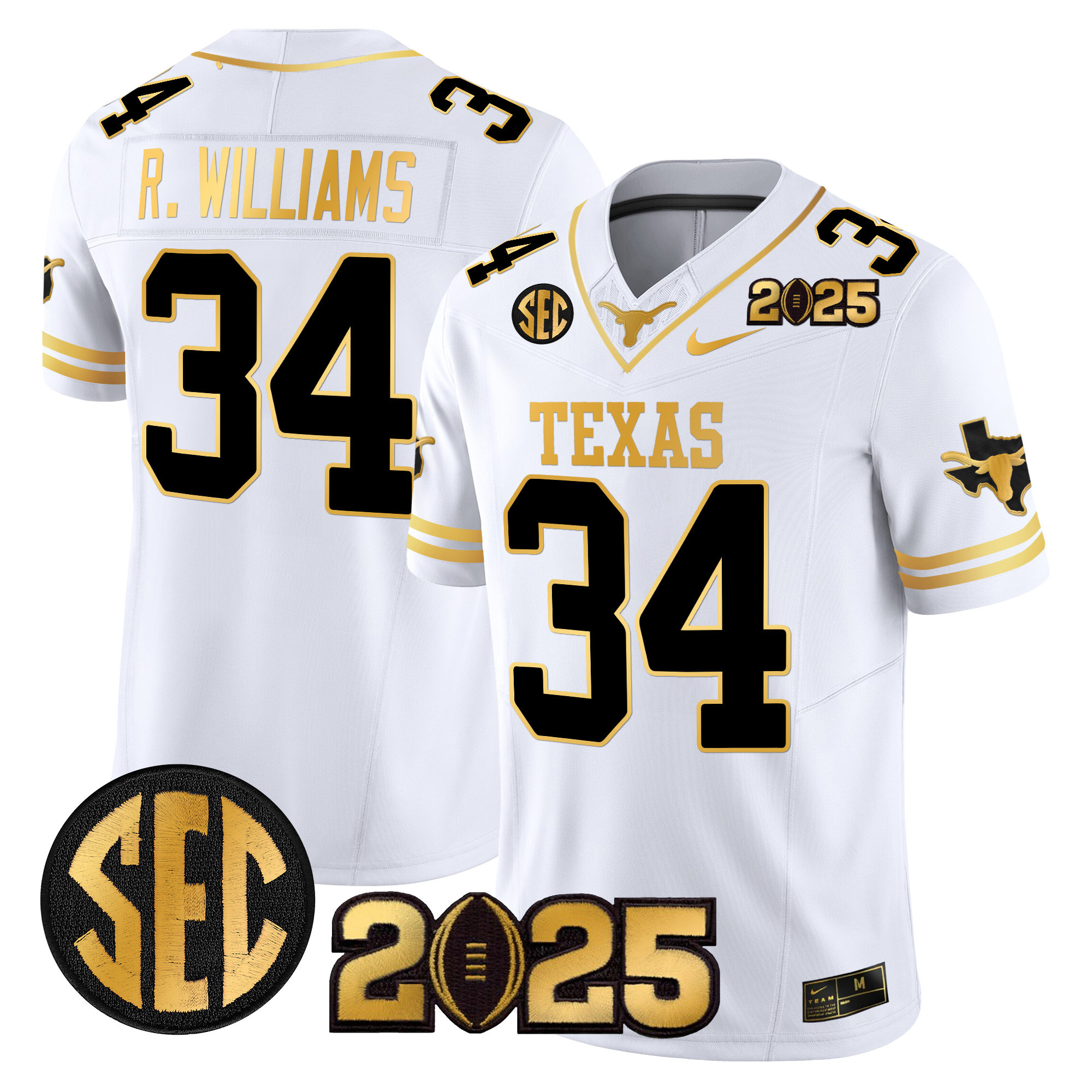 Men’s Texas Longhorns 2025 CFP Final Gold Patch Vapor Limited Jersey – All Stitched