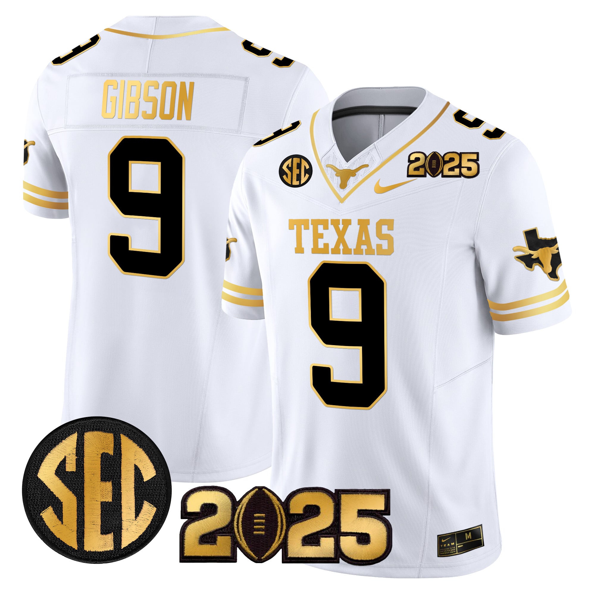 Men’s Texas Longhorns 2025 CFP Final Gold Patch Vapor Limited Jersey – All Stitched