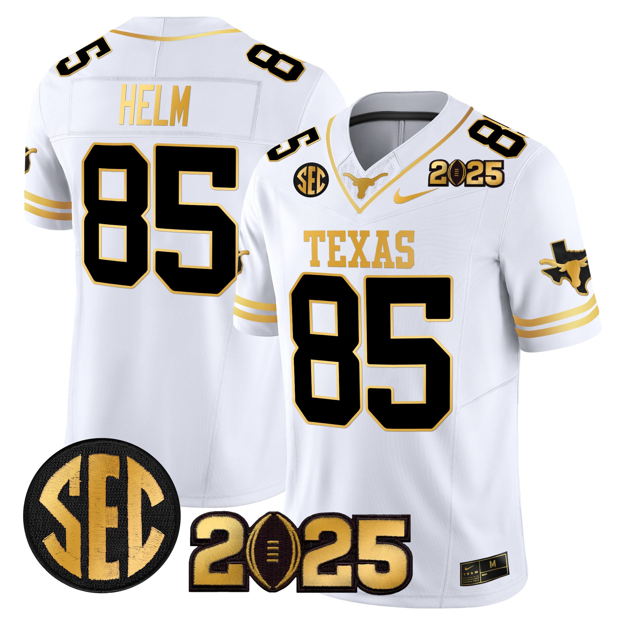 Men’s Texas Longhorns 2025 CFP Final Gold Patch Vapor Limited Jersey – All Stitched