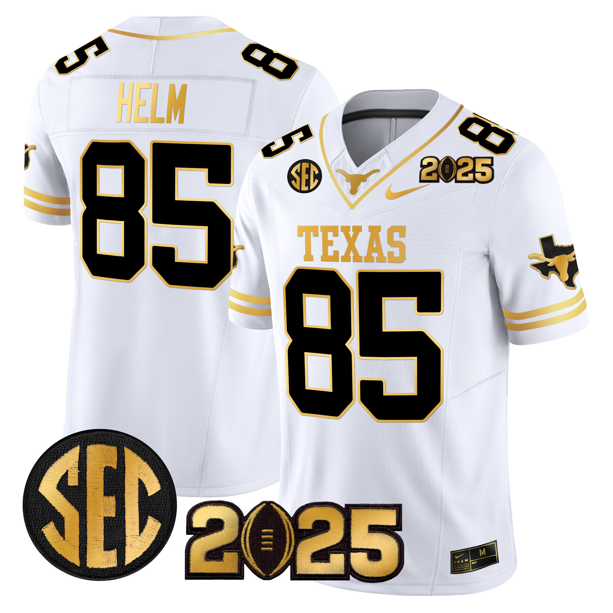 Men’s Texas Longhorns 2025 CFP Final Gold Patch Vapor Limited Jersey – All Stitched