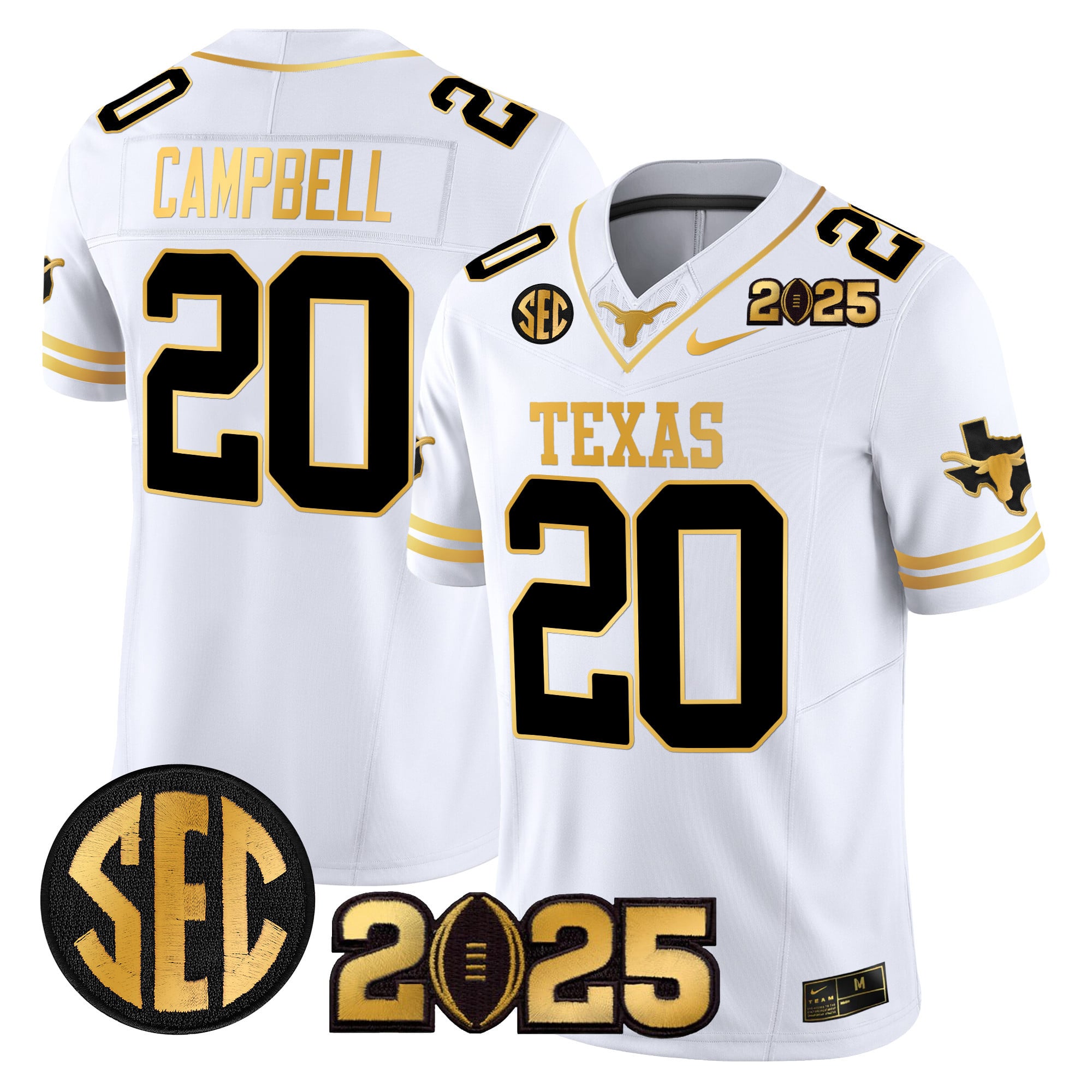 Men’s Texas Longhorns 2025 CFP Final Gold Patch Vapor Limited Jersey – All Stitched
