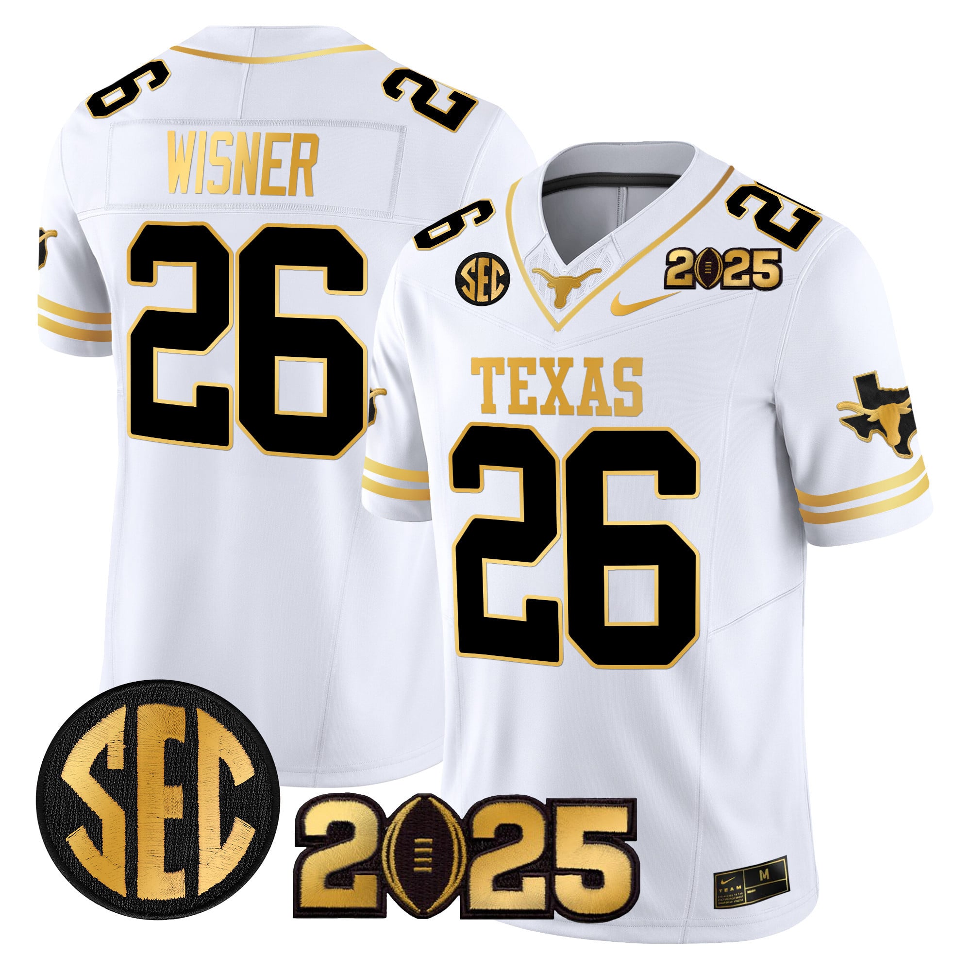 Men’s Texas Longhorns 2025 CFP Final Gold Patch Vapor Limited Jersey – All Stitched