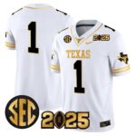 Men’s Texas Longhorns 2025 CFP Final Gold Patch Vapor Limited Jersey – All Stitched