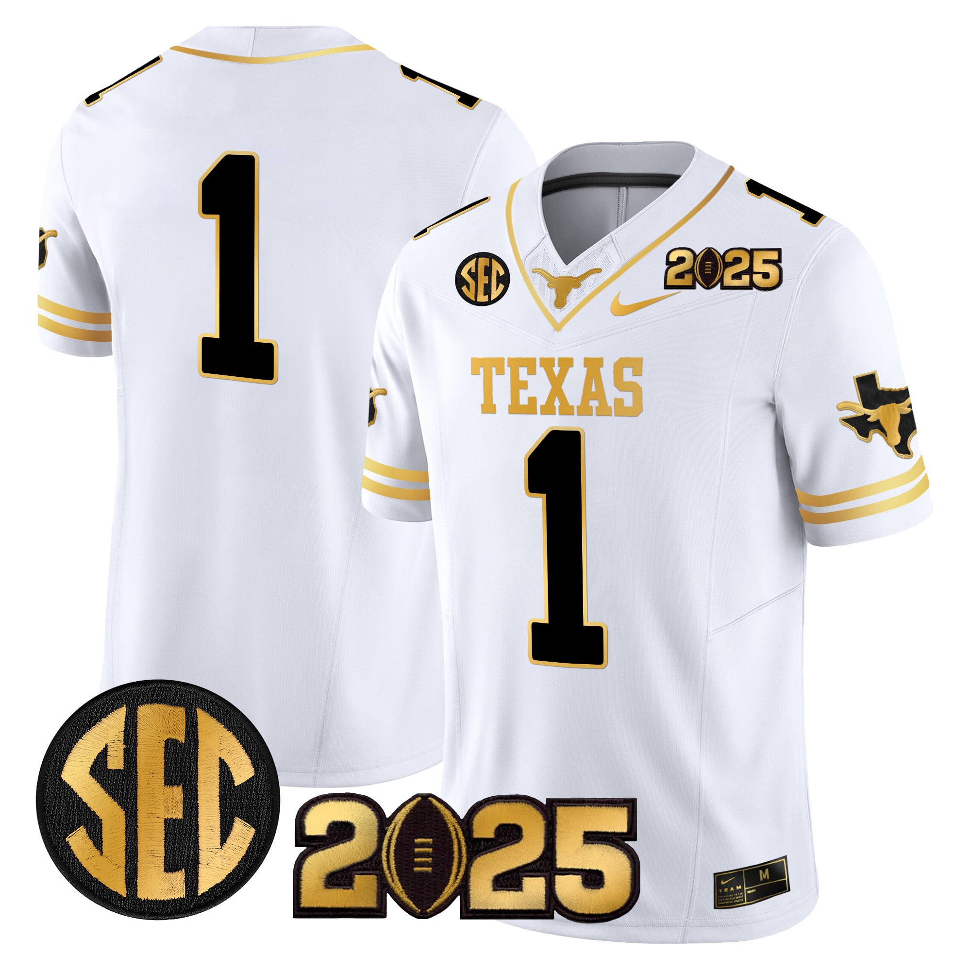 Men’s Texas Longhorns 2025 CFP Final Gold Patch Vapor Limited Jersey – All Stitched