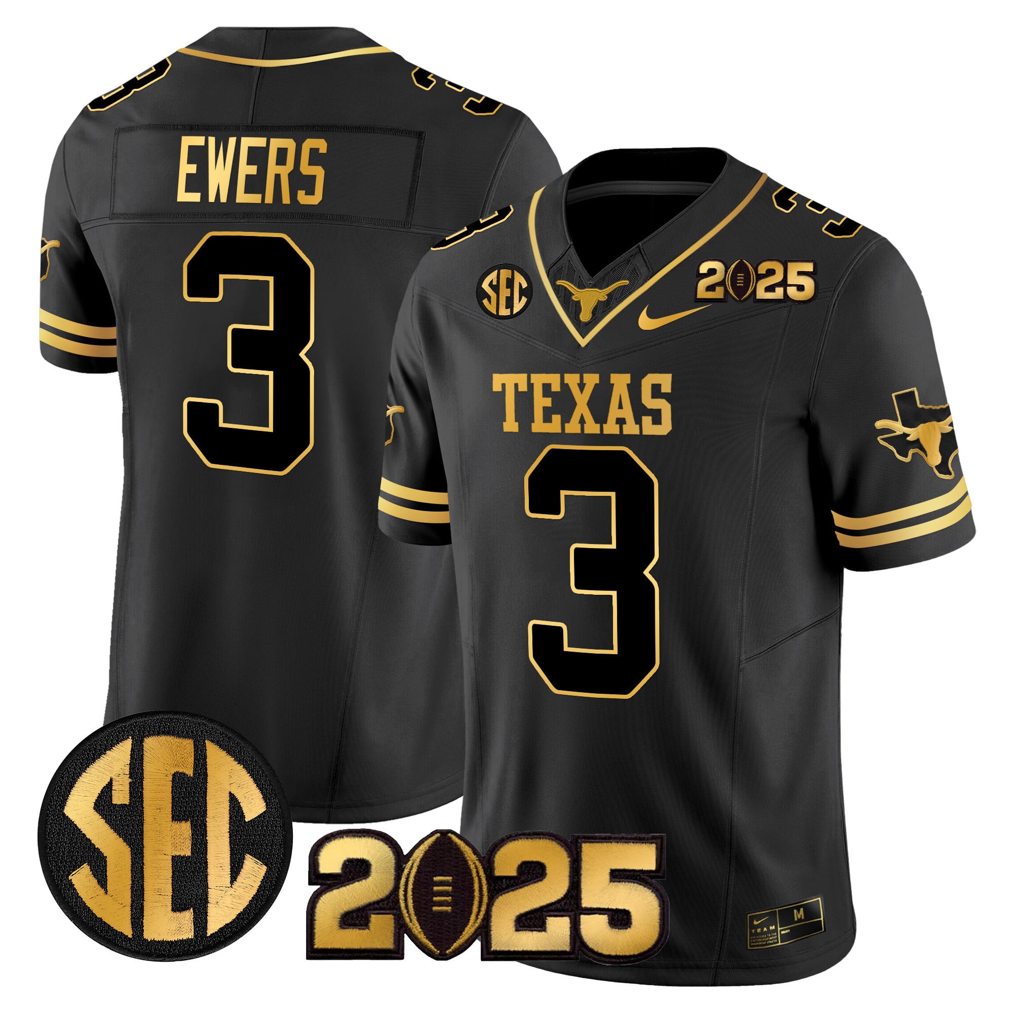 Men’s Texas Longhorns 2025 CFP Final Gold Patch Vapor Limited Jersey – All Stitched